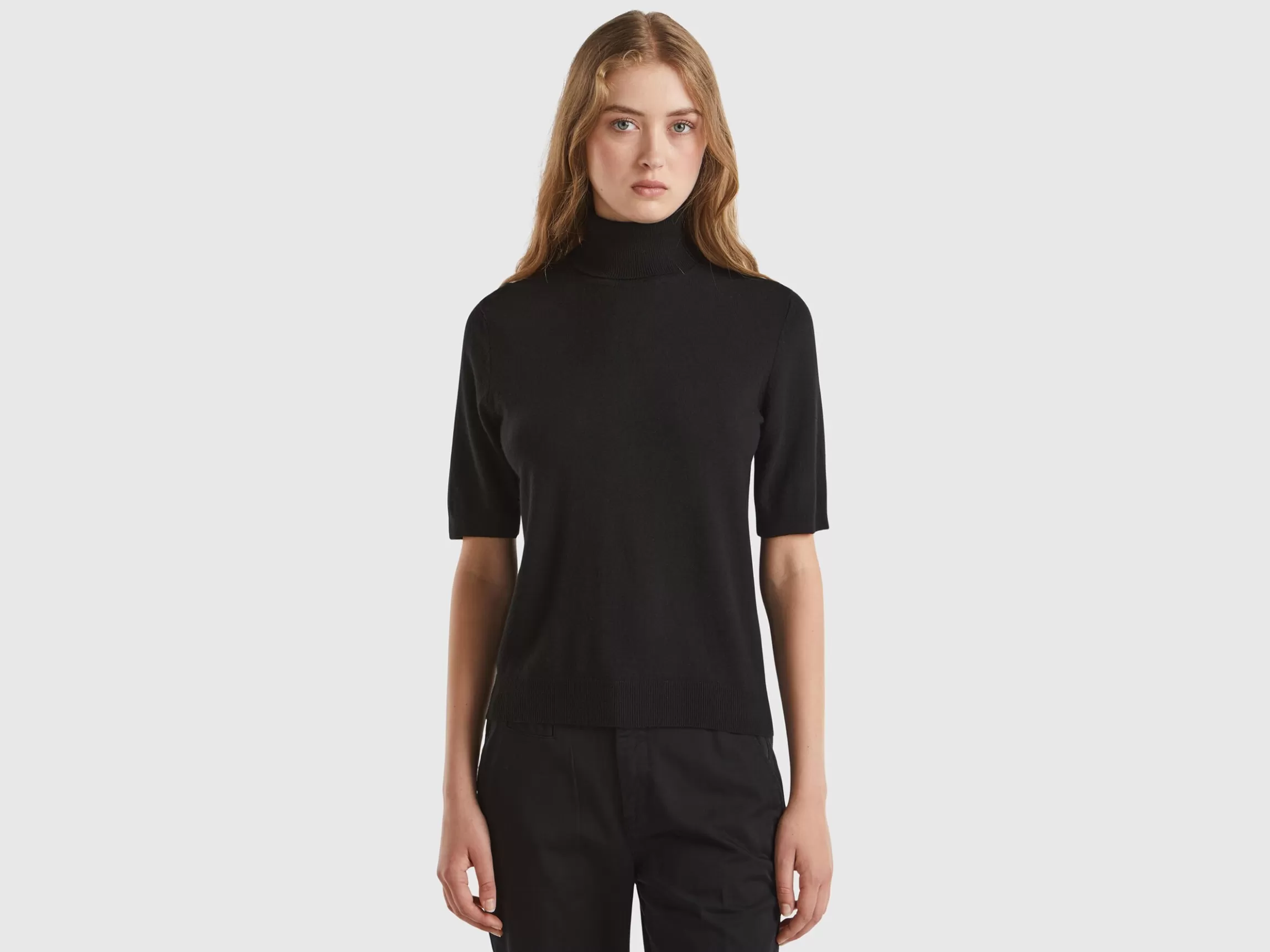 United Colors of Benetton short sleeve turtleneck in cashmere blend