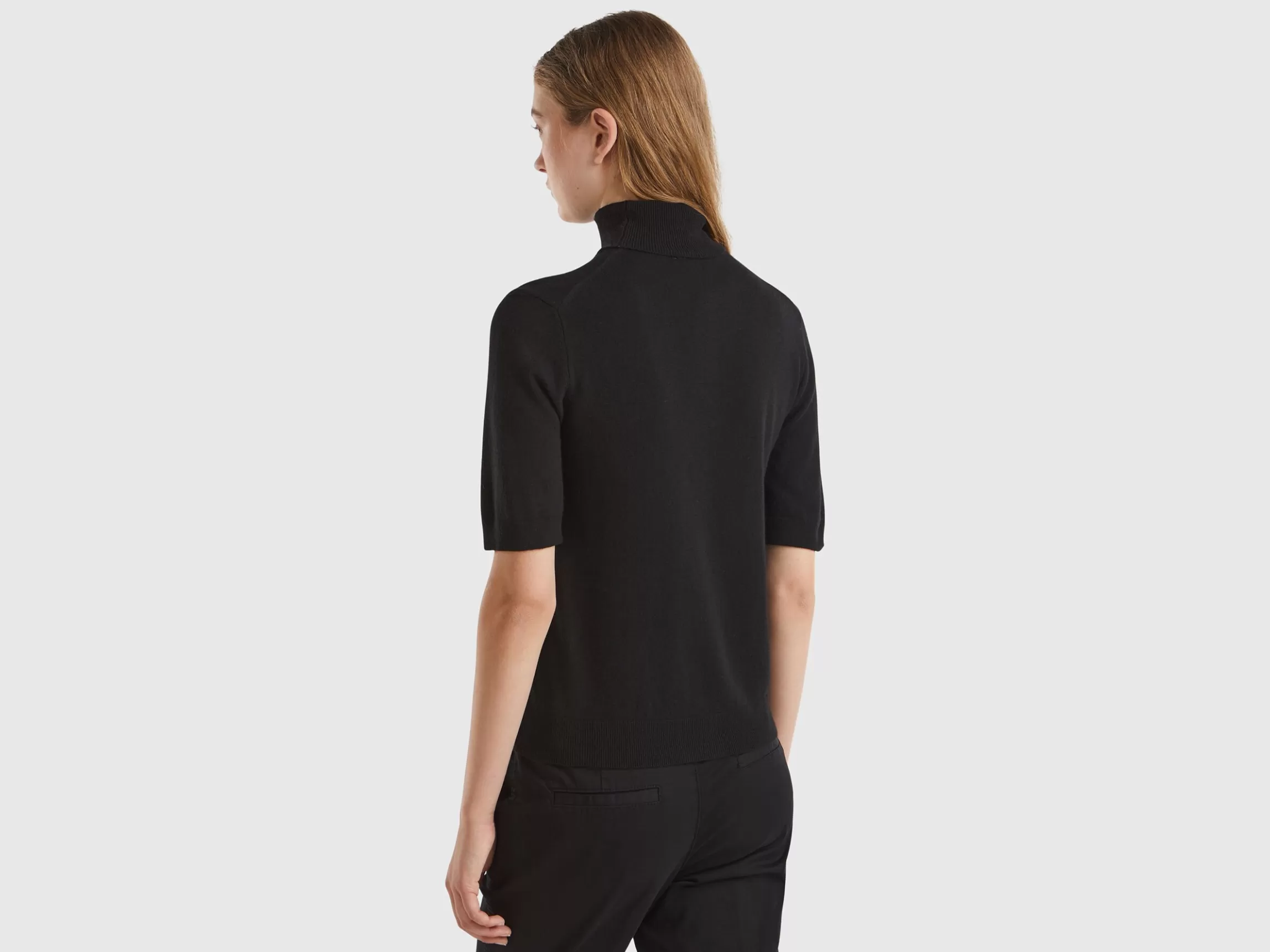 United Colors of Benetton short sleeve turtleneck in cashmere blend