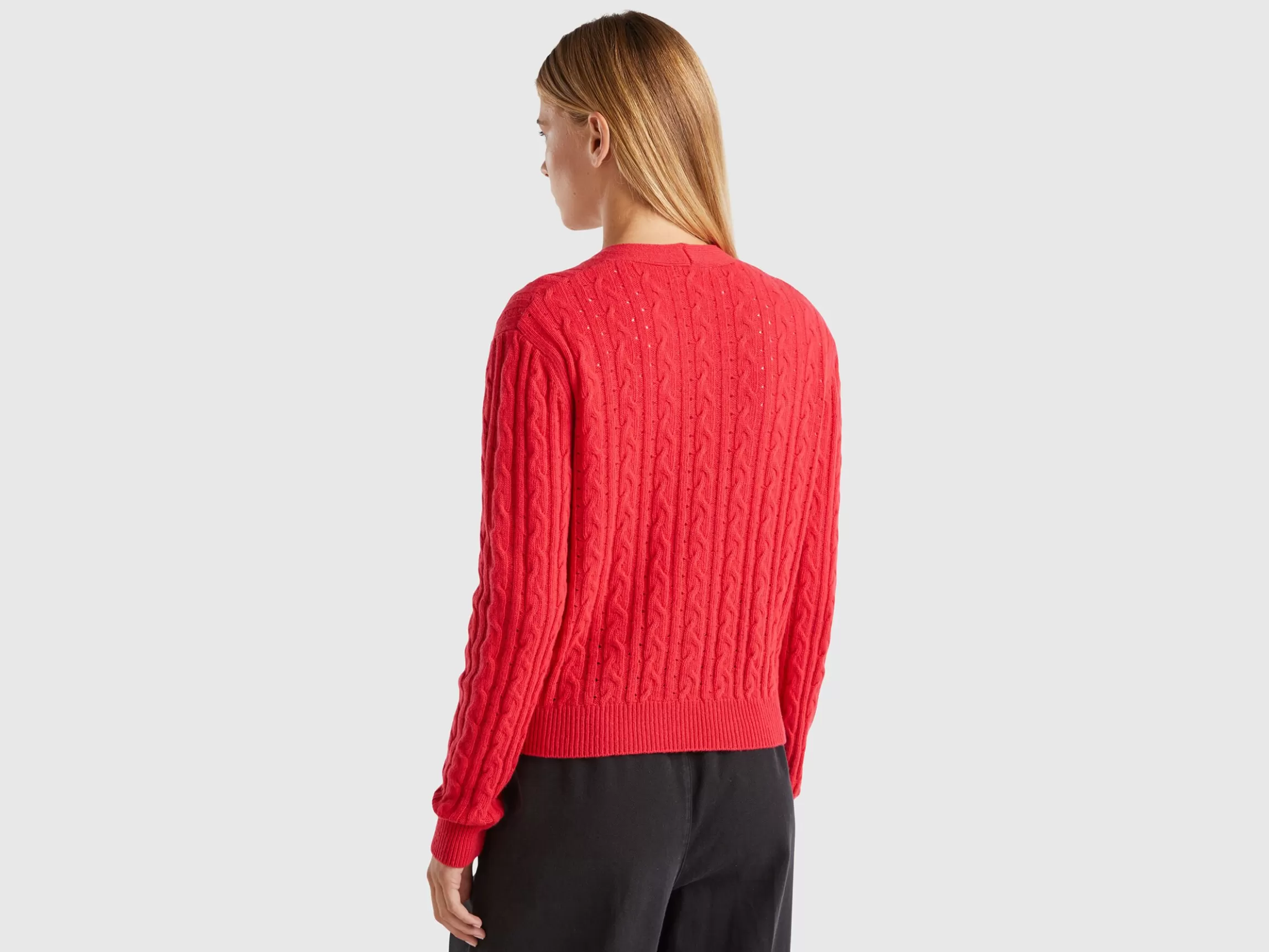 United Colors of Benetton Boxy fit cardigan with cable knit and perforations