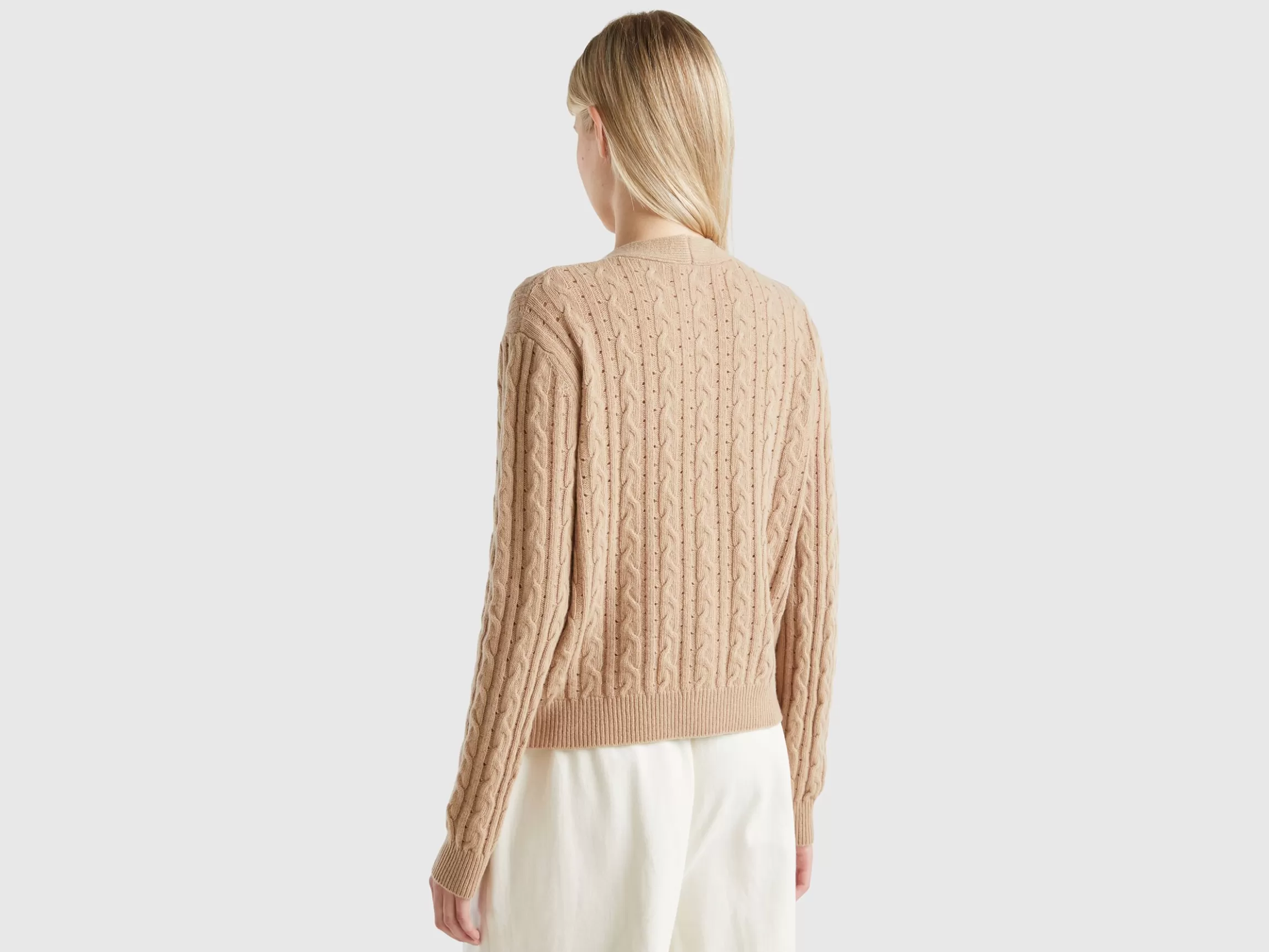 United Colors of Benetton Boxy fit cardigan with cable knit and perforations