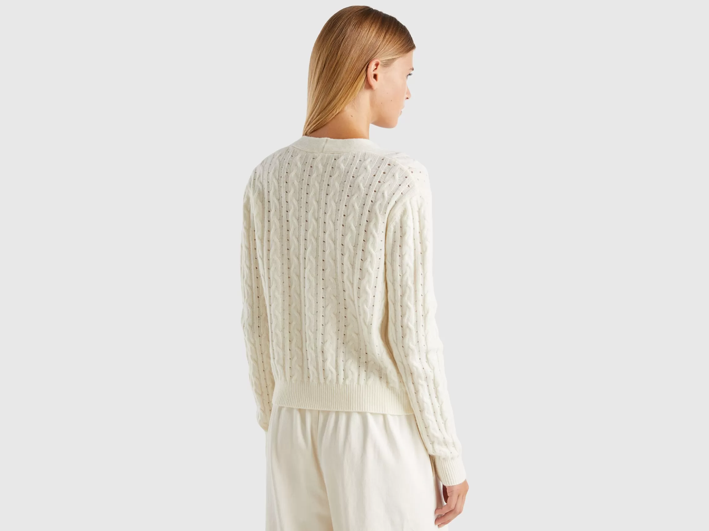 United Colors of Benetton Boxy fit cardigan with cable knit and perforations