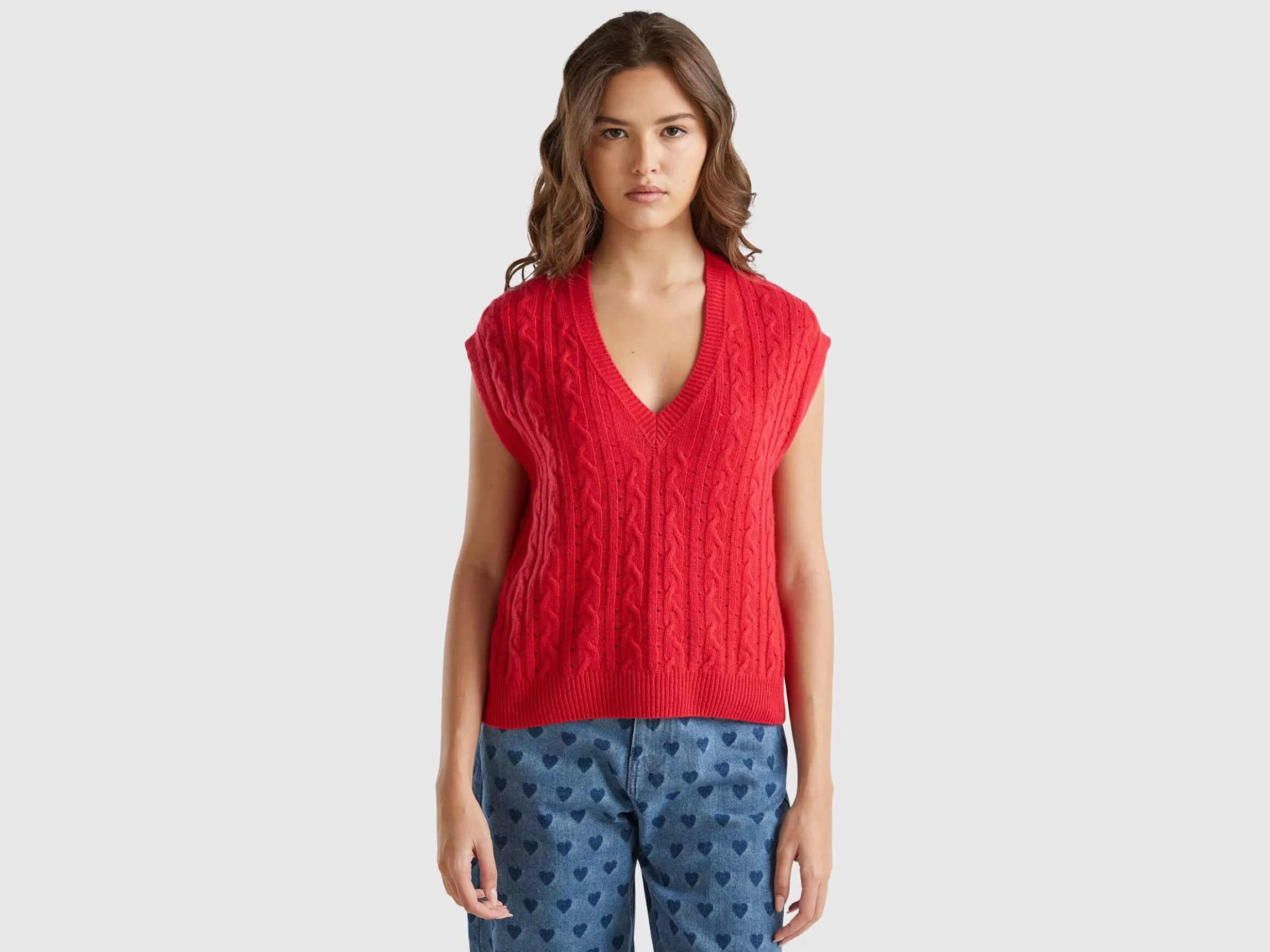 United Colors of Benetton Boxy fit vest with cable knit and perforations