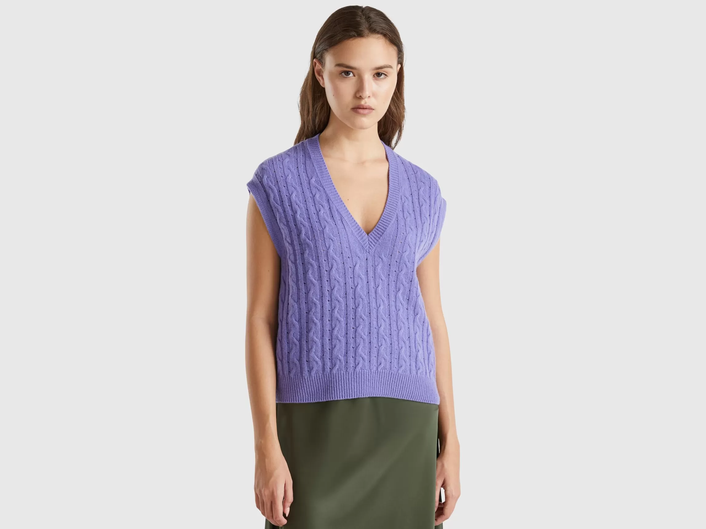 United Colors of Benetton Boxy fit vest with cable knit and perforations