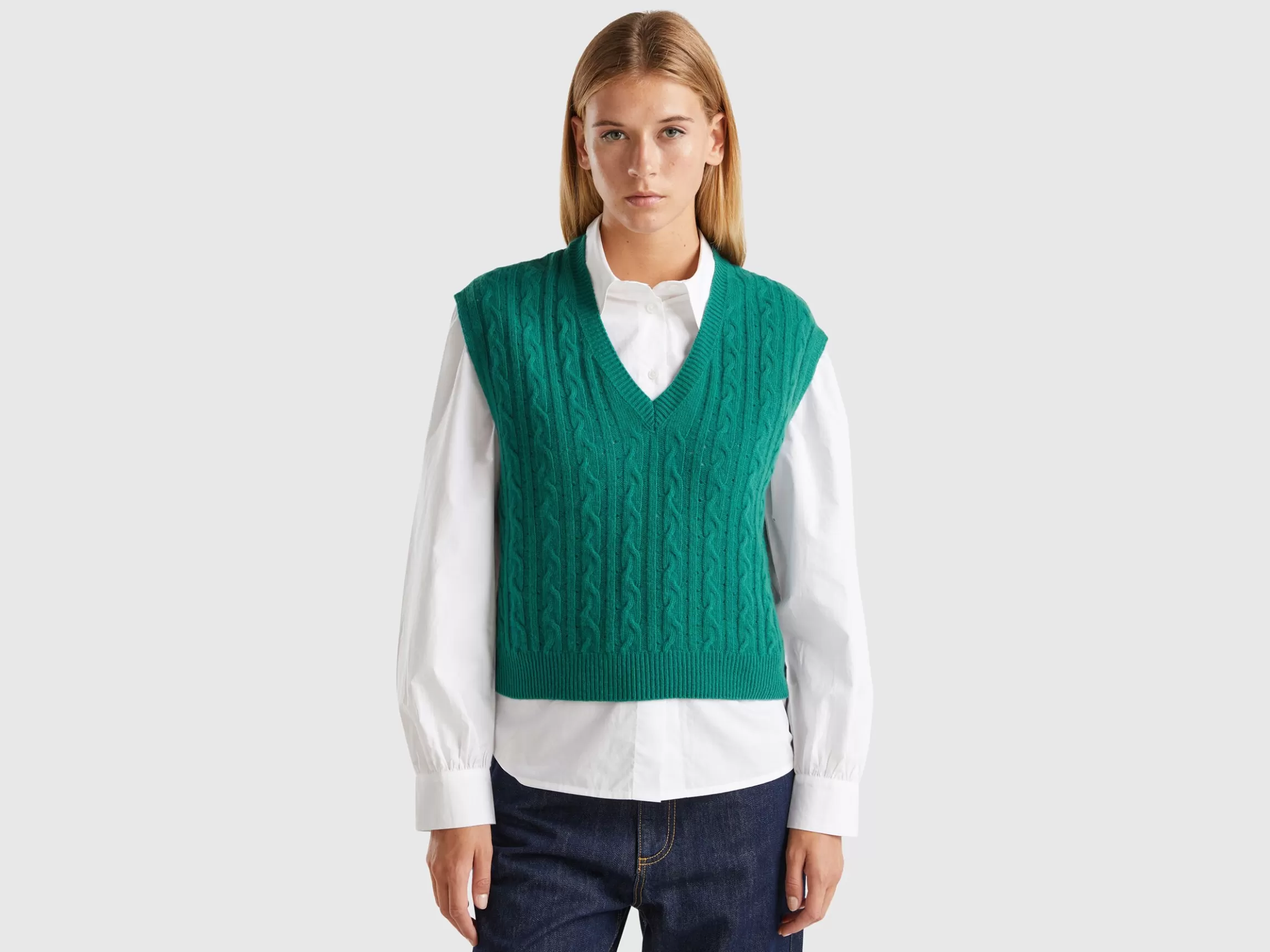 United Colors of Benetton Boxy fit vest with cable knit and perforations