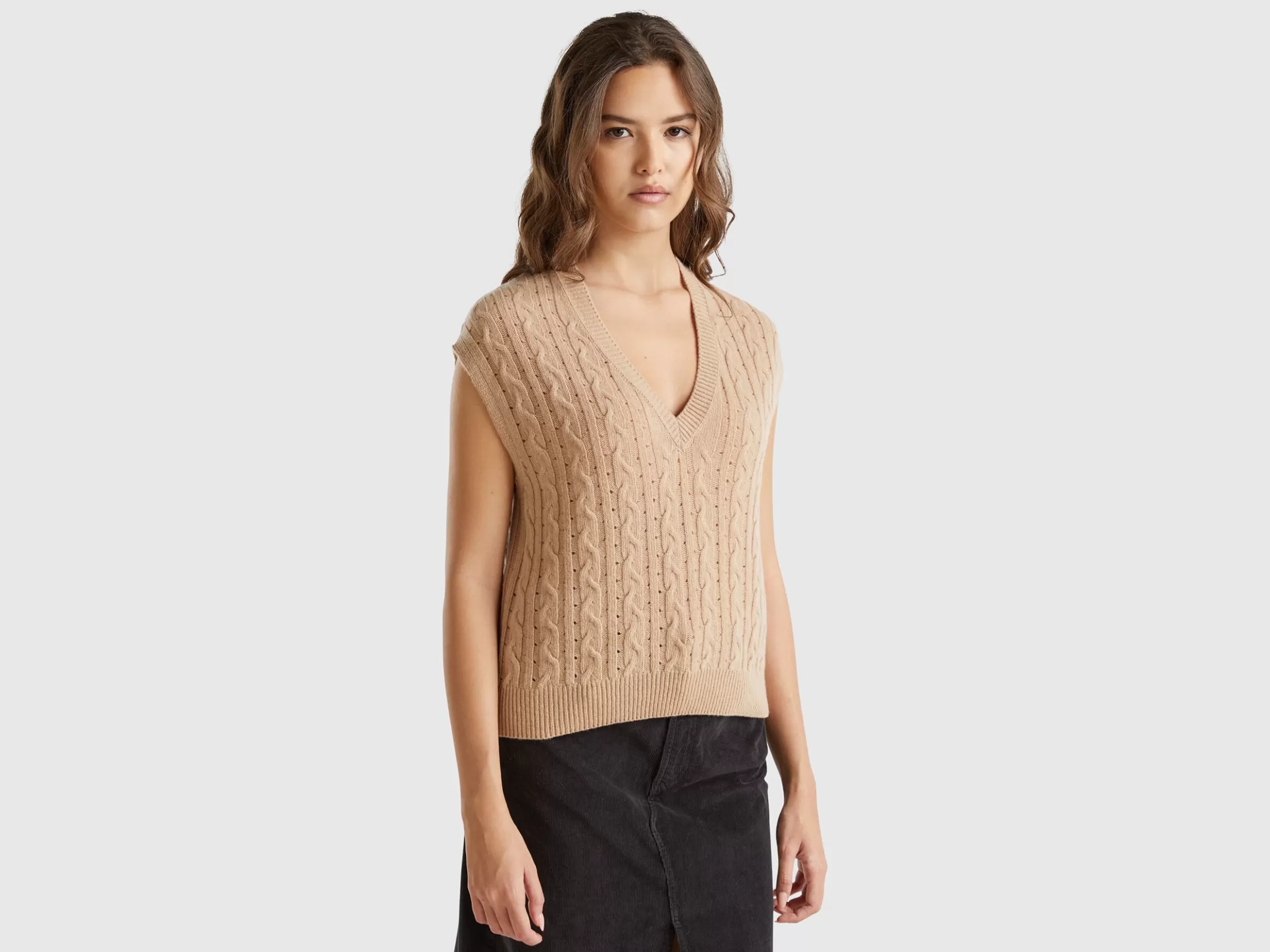 United Colors of Benetton Boxy fit vest with cable knit and perforations