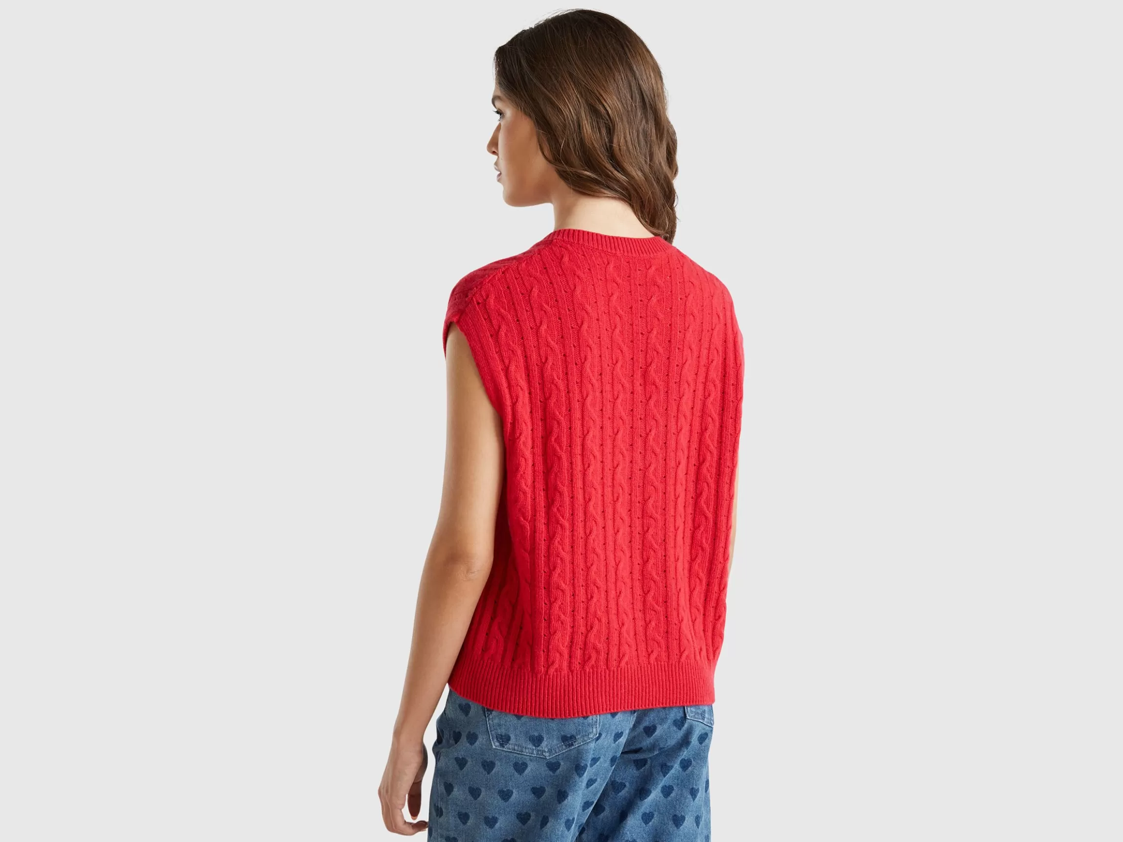 United Colors of Benetton Boxy fit vest with cable knit and perforations