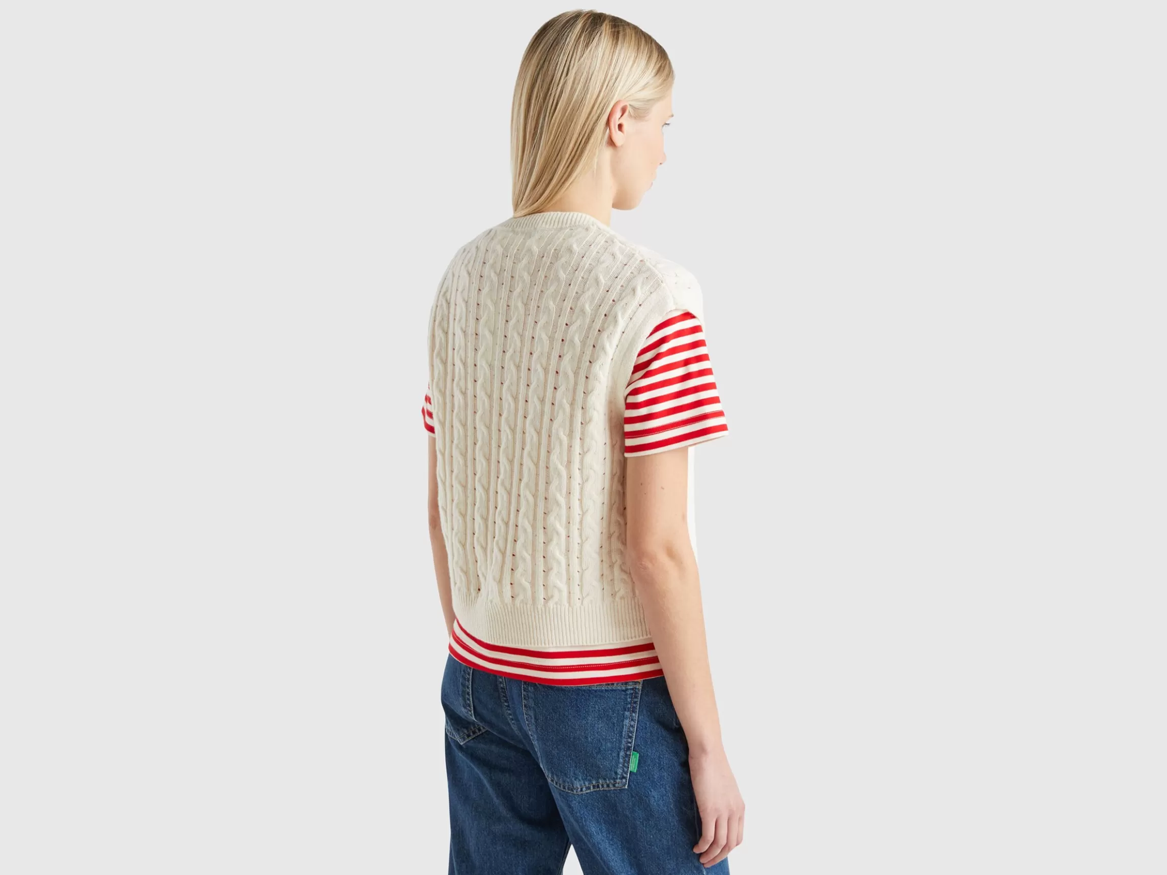 United Colors of Benetton Boxy fit vest with cable knit and perforations