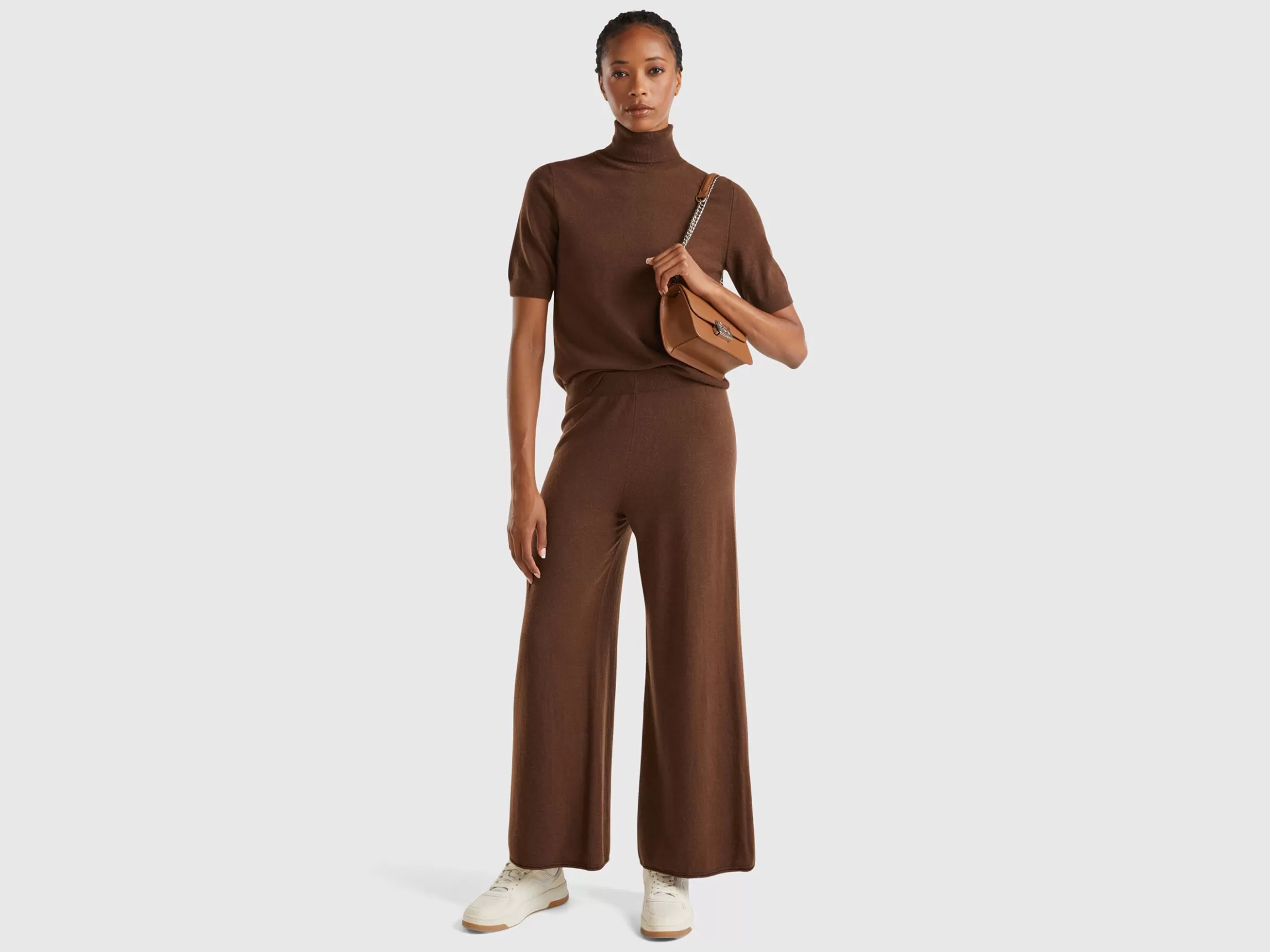 United Colors of Benetton Brick red wide leg trousers in cashmere and wool blend