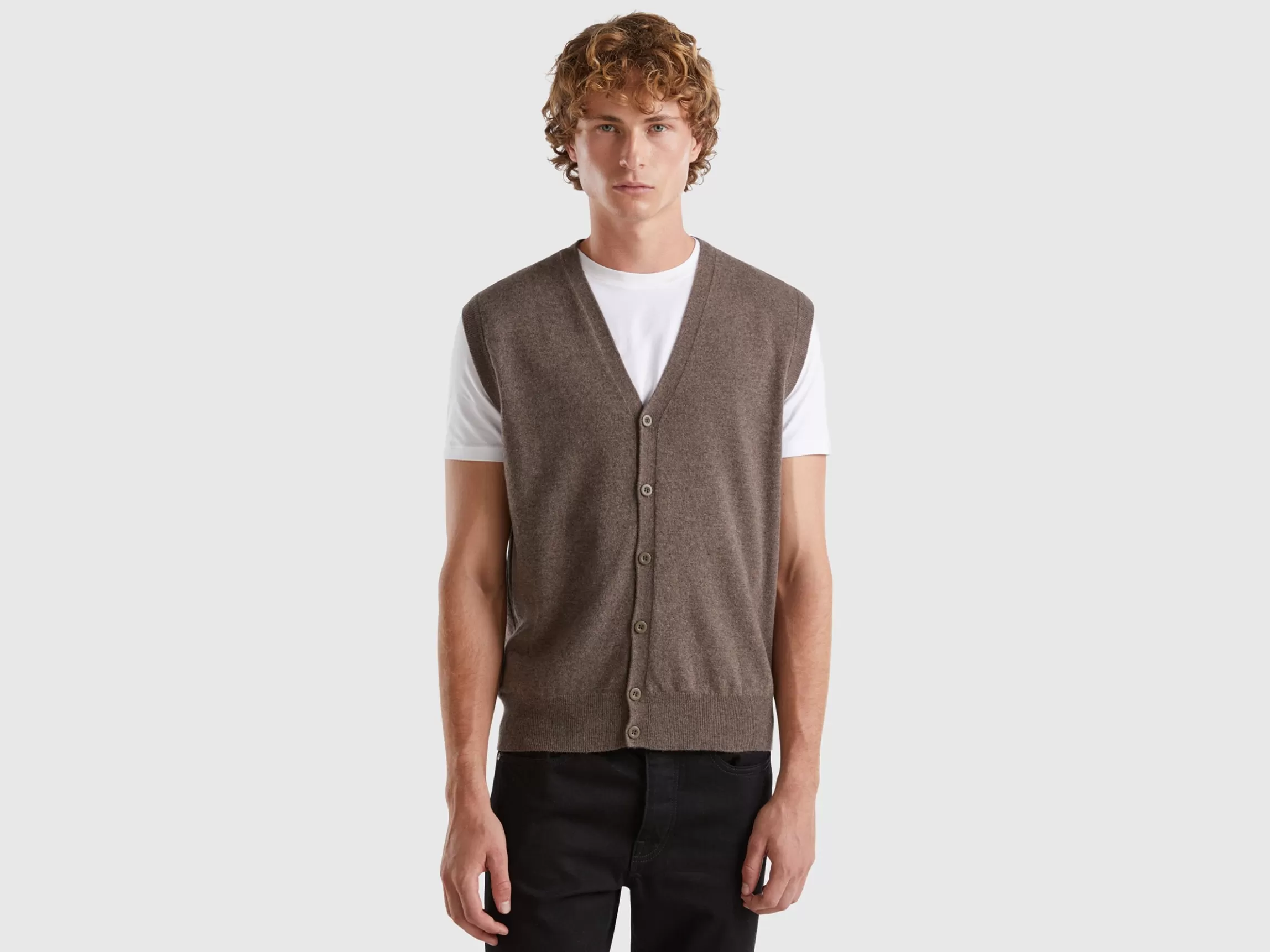 United Colors of Benetton Brown vest in pure Merino wool