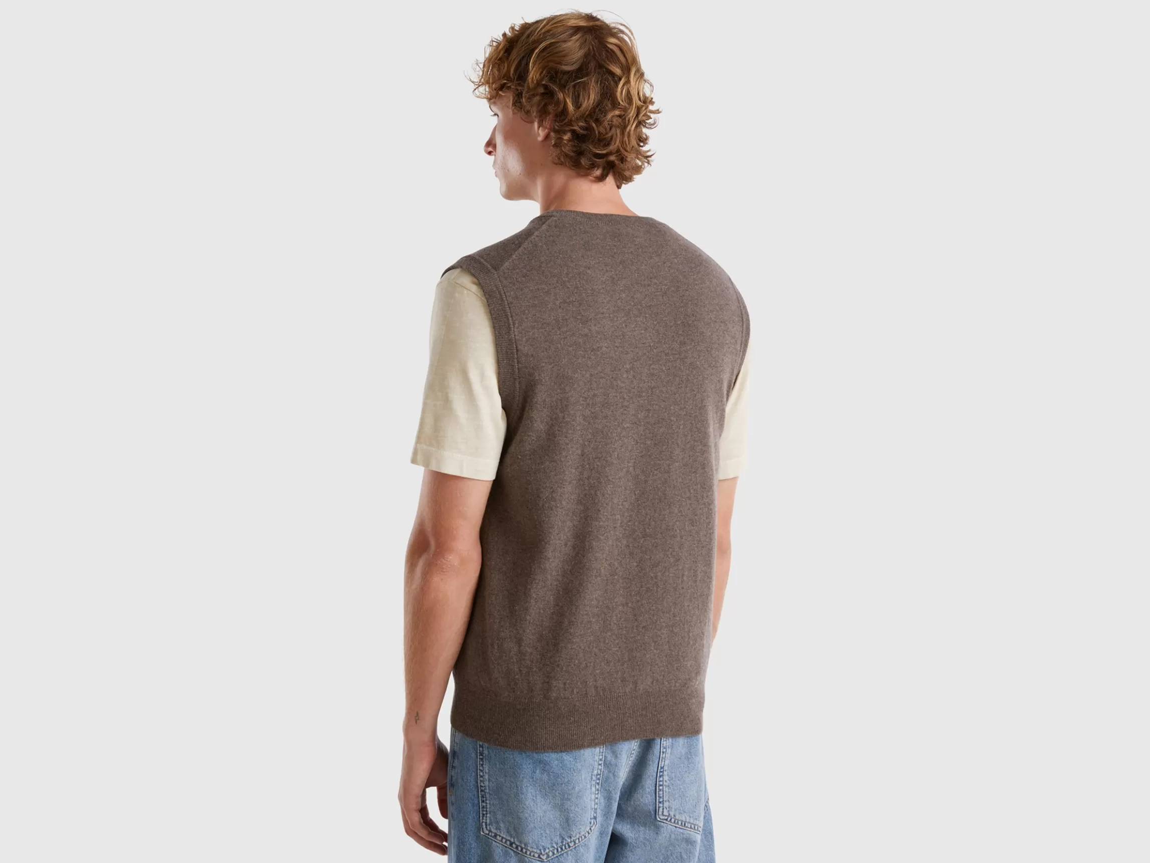 United Colors of Benetton Brown vest in pure Merino wool