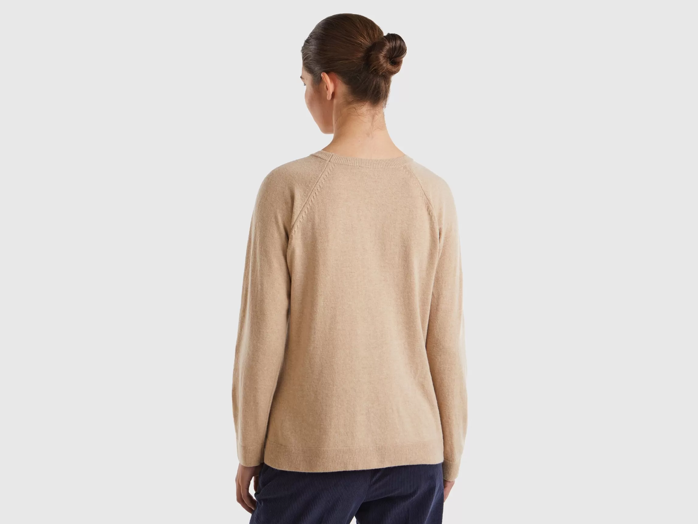 United Colors of Benetton Camel crew neck sweater in cashmere and wool blend