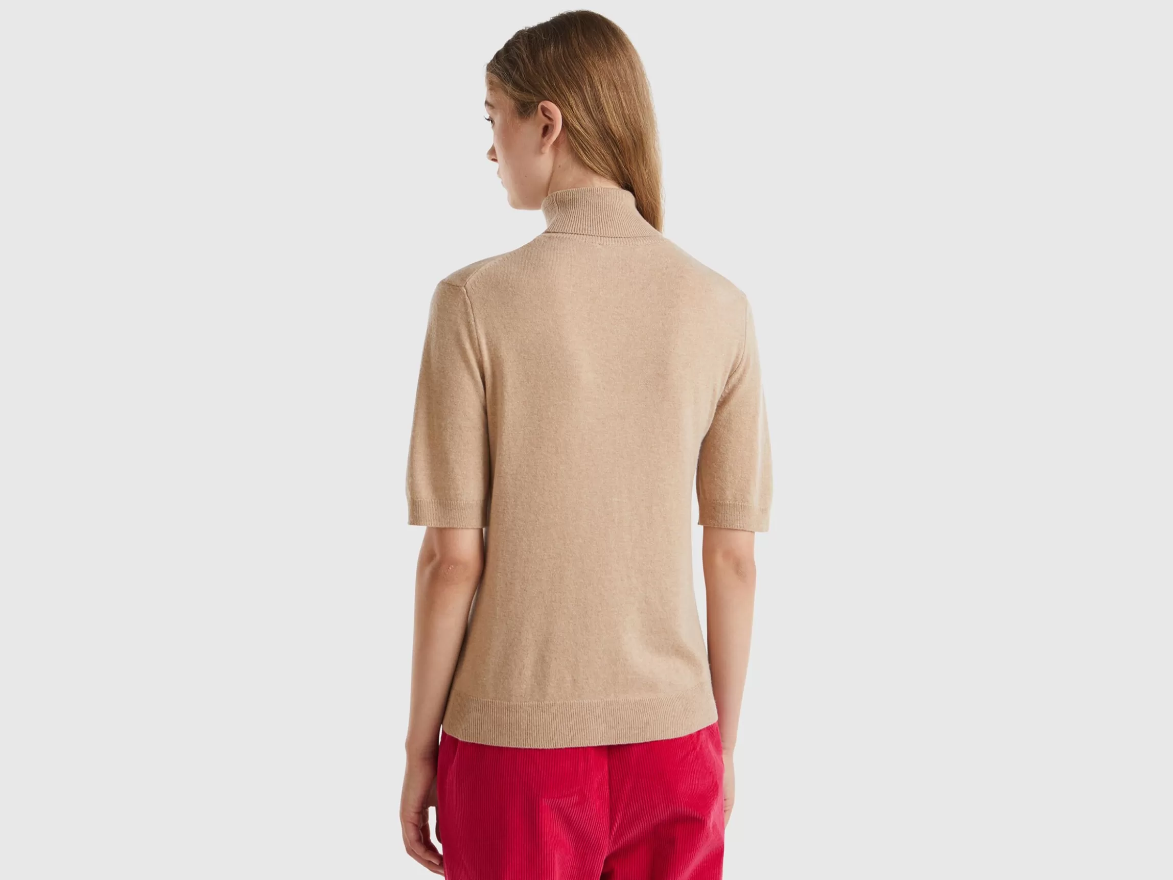 United Colors of Benetton Camel short sleeve turtleneck in cashmere blend