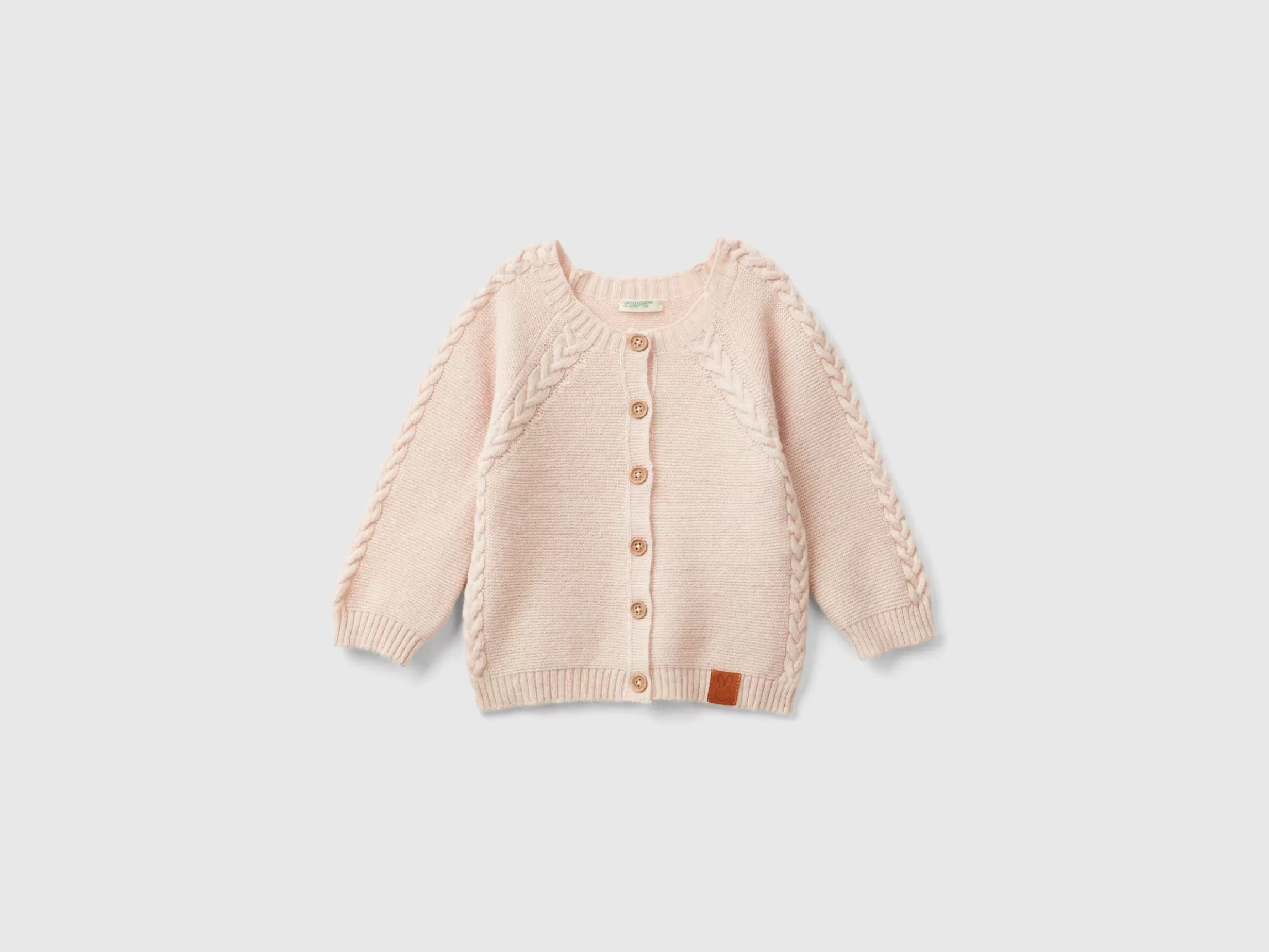 United Colors of Benetton Cardigan with cables in recycled wool blend