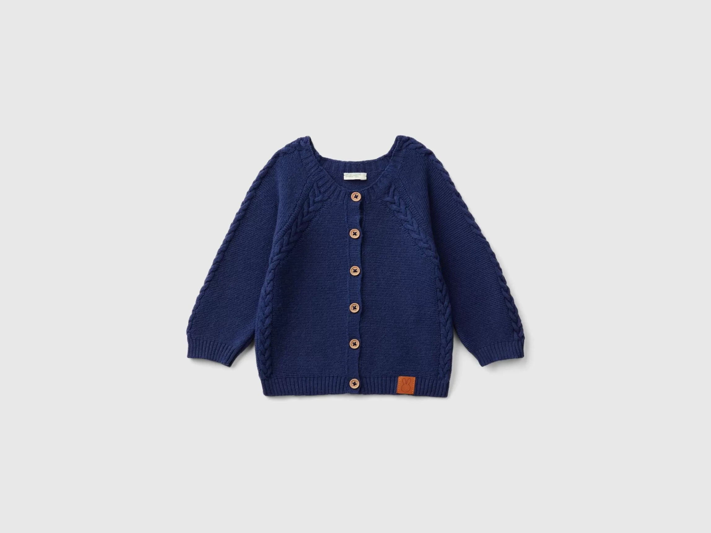 United Colors of Benetton Cardigan with cables in recycled wool blend