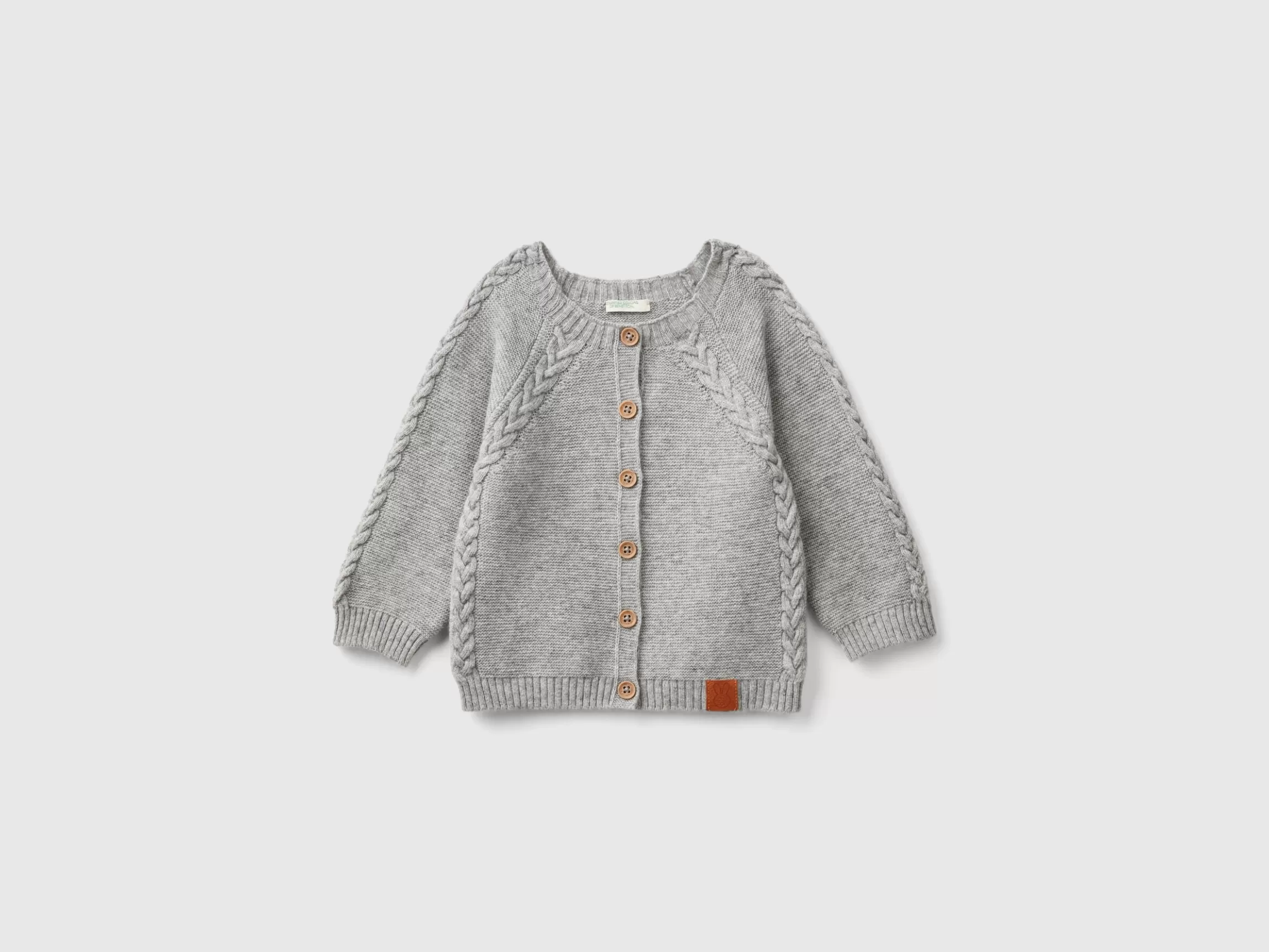 United Colors of Benetton Cardigan with cables in recycled wool blend