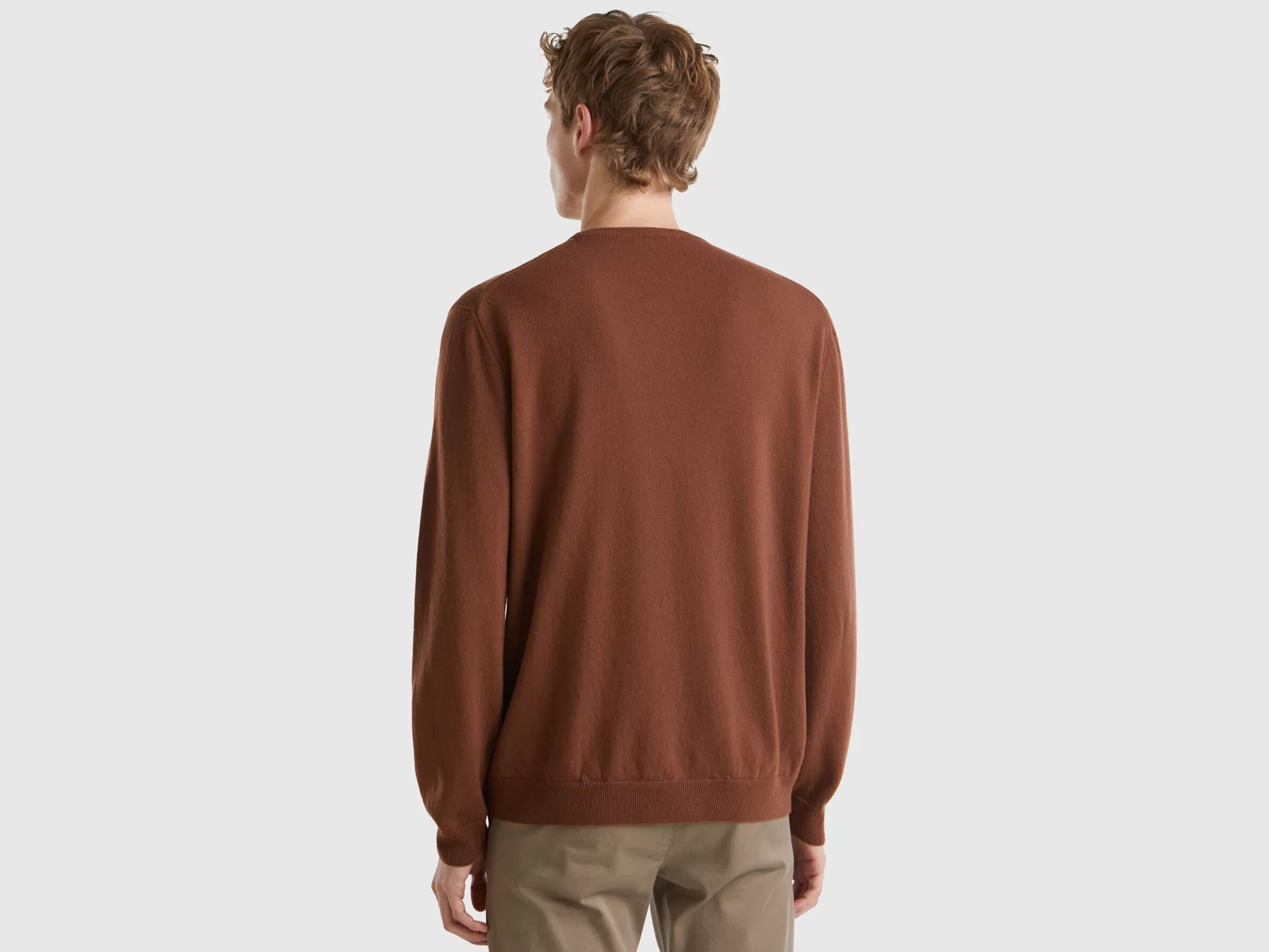 United Colors of Benetton Coffee crew neck sweater in pure Merino wool