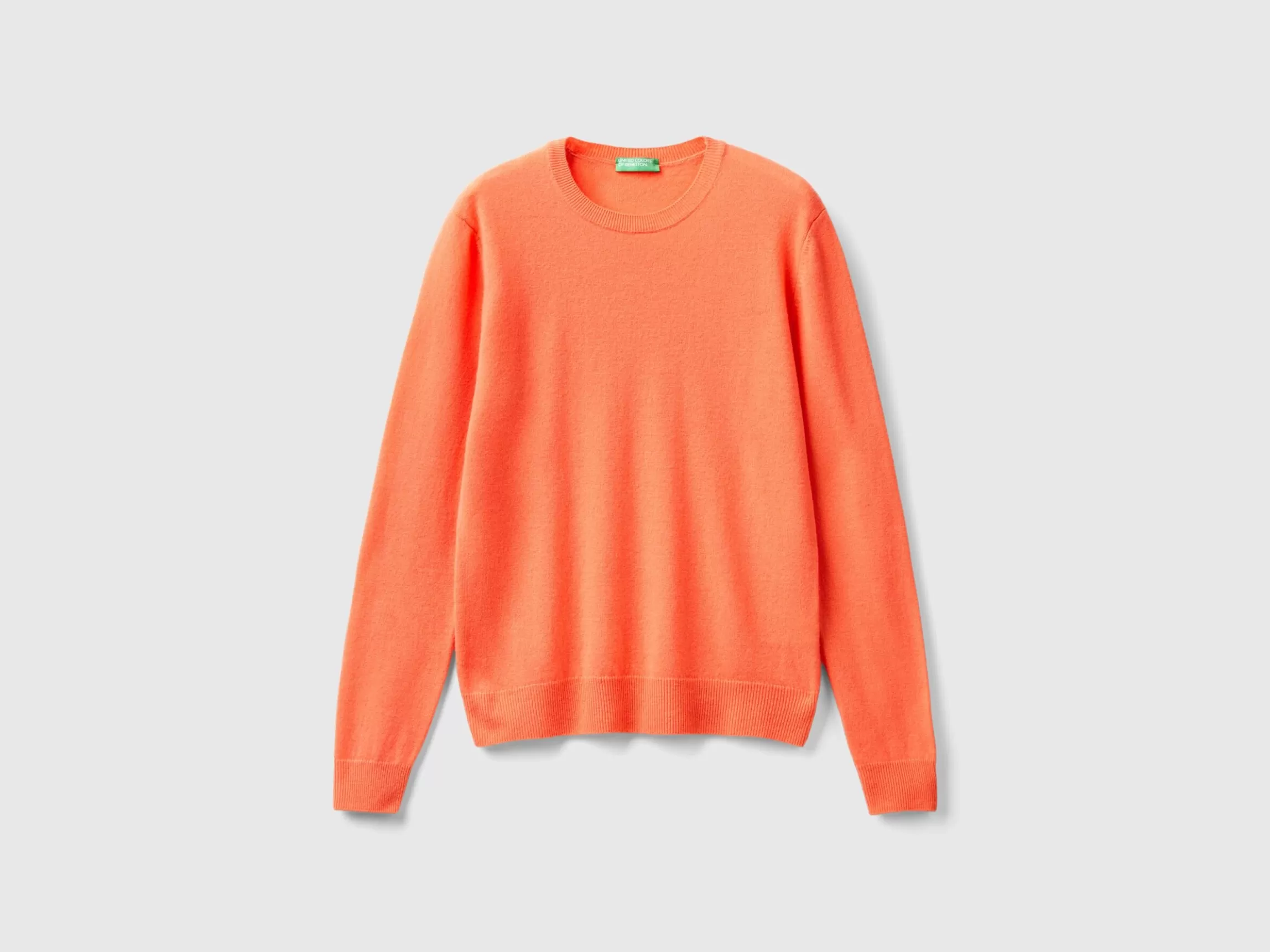 United Colors of Benetton Coral red crew neck sweater in pure Merino wool