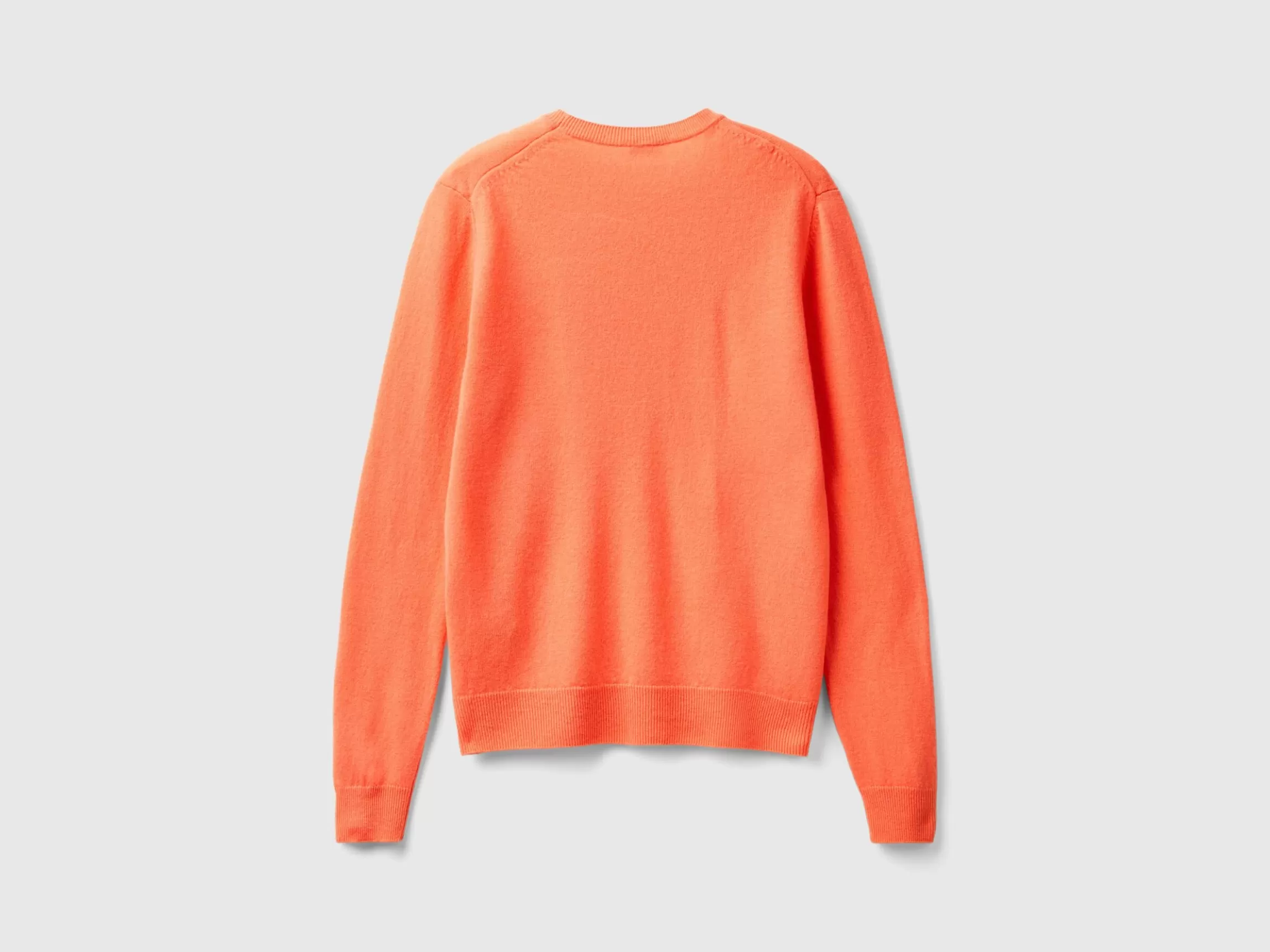 United Colors of Benetton Coral red crew neck sweater in pure Merino wool