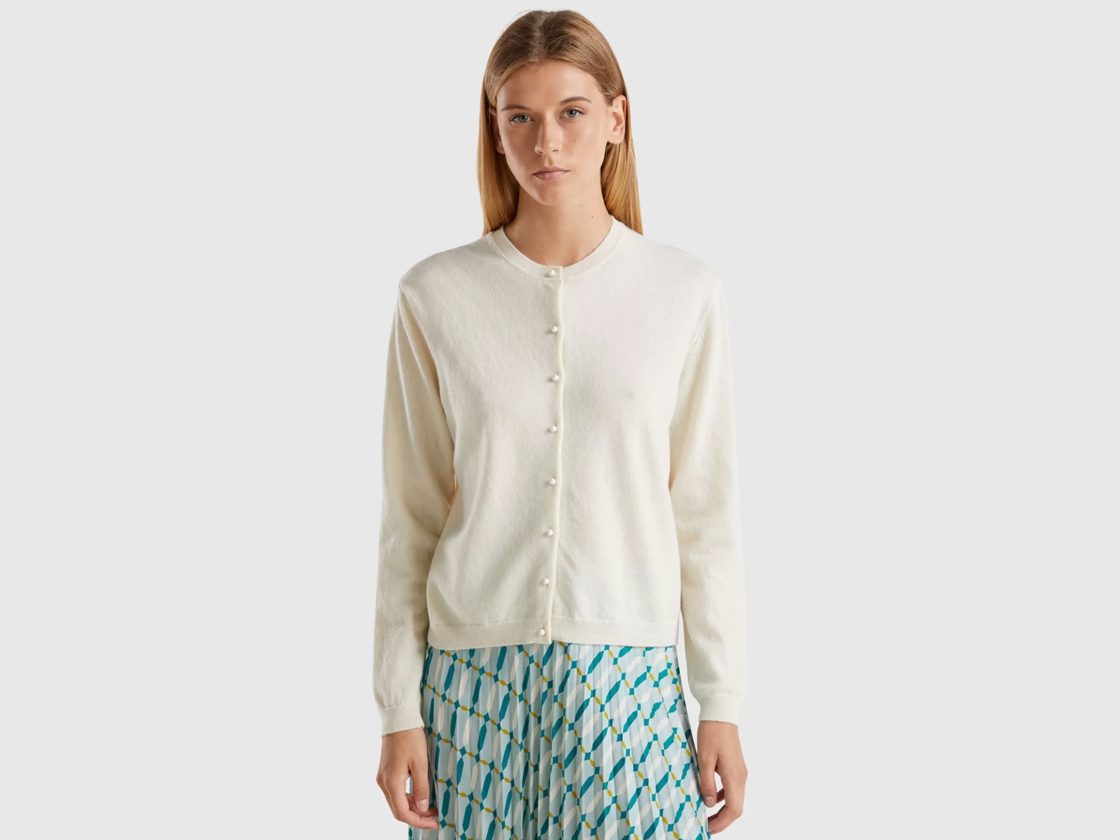 United Colors of Benetton Cream cardigan in pure Merino wool