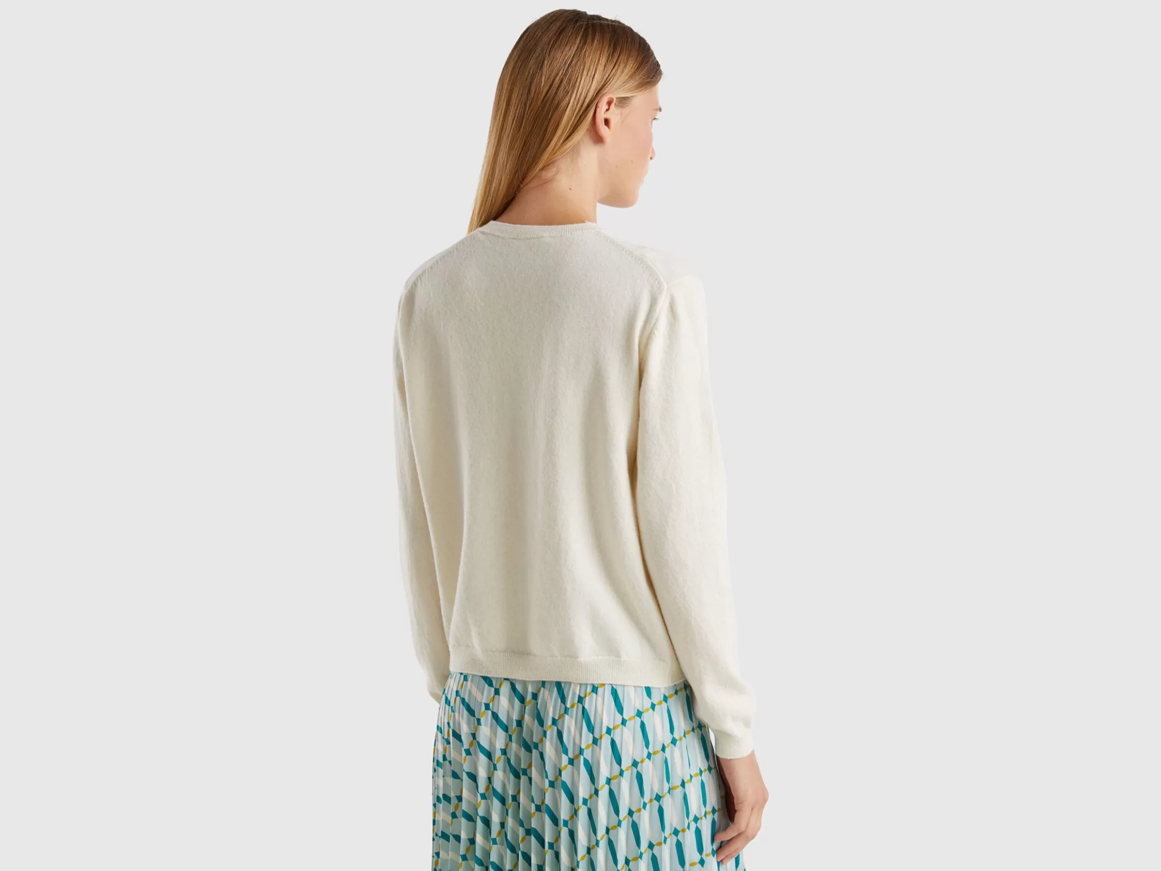 United Colors of Benetton Cream cardigan in pure Merino wool