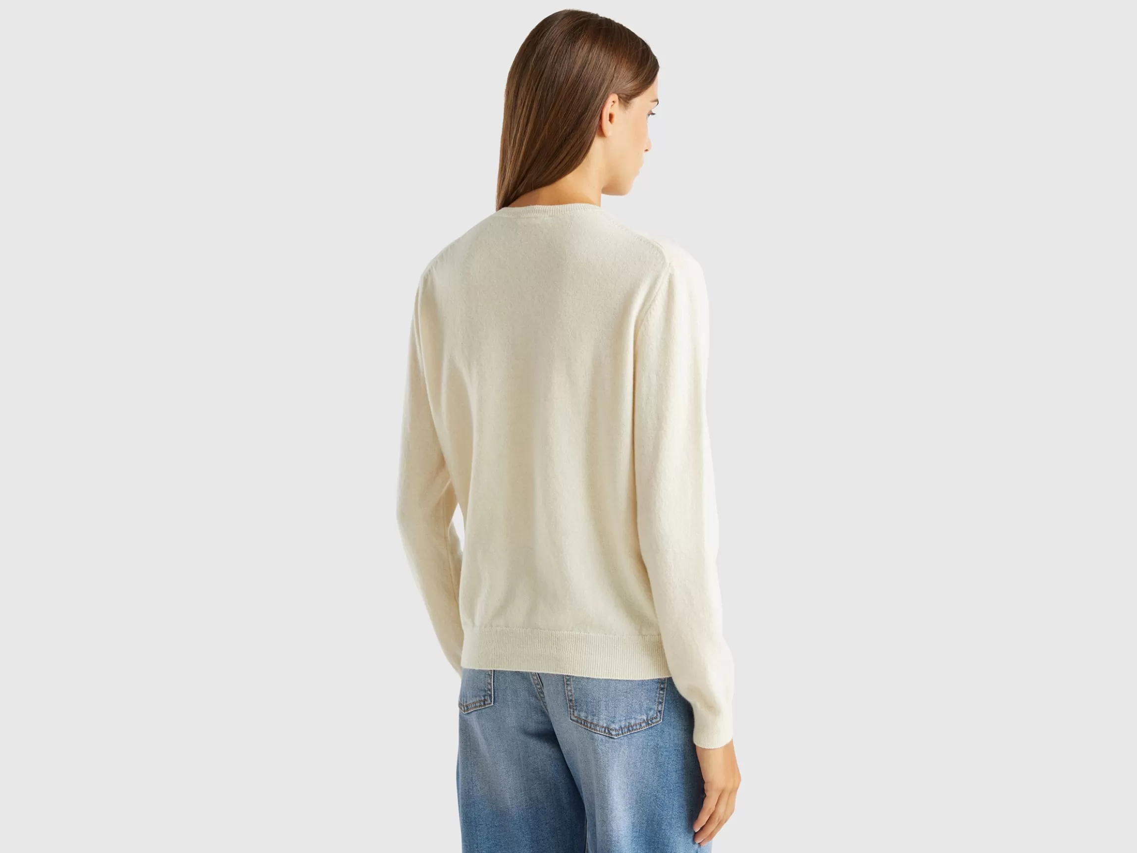 United Colors of Benetton Cream crew neck cardigan in pure Merino wool