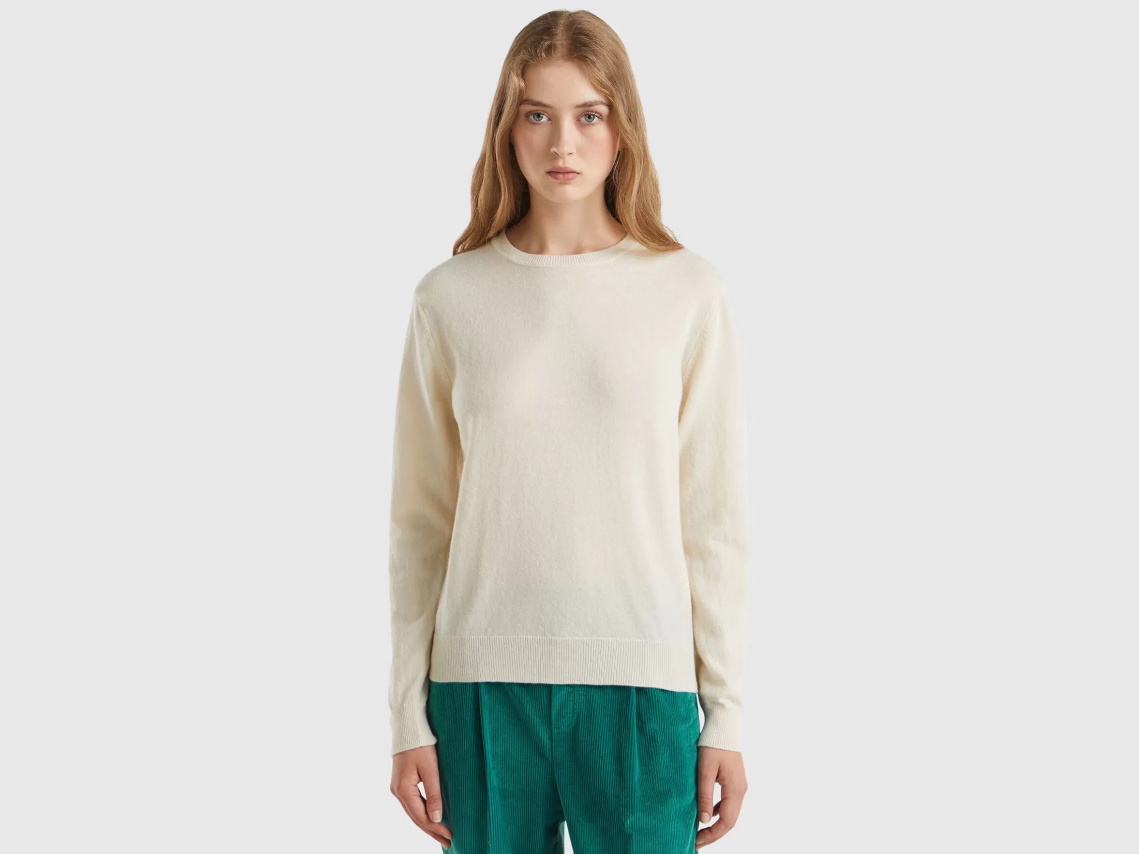 United Colors of Benetton Cream crew neck sweater in Merino wool