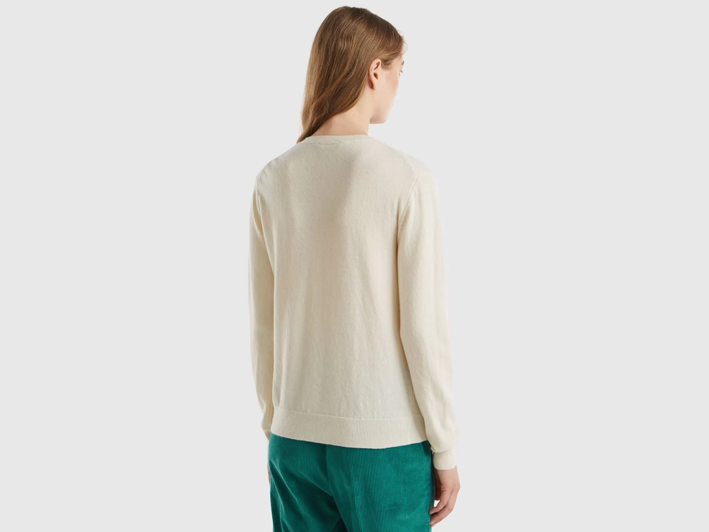 United Colors of Benetton Cream crew neck sweater in Merino wool