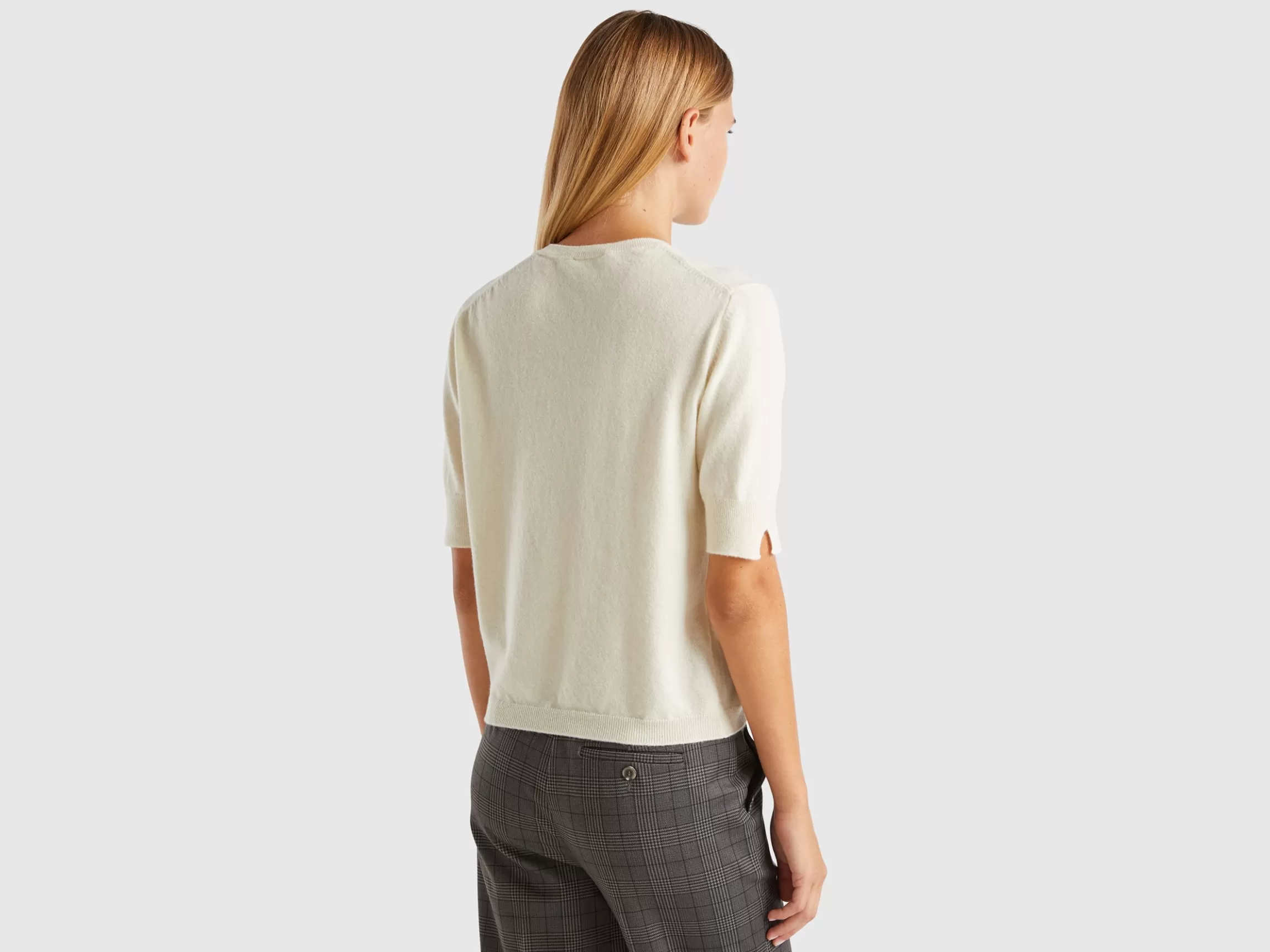 United Colors of Benetton Cream short sleeve sweater in pure Merino wool