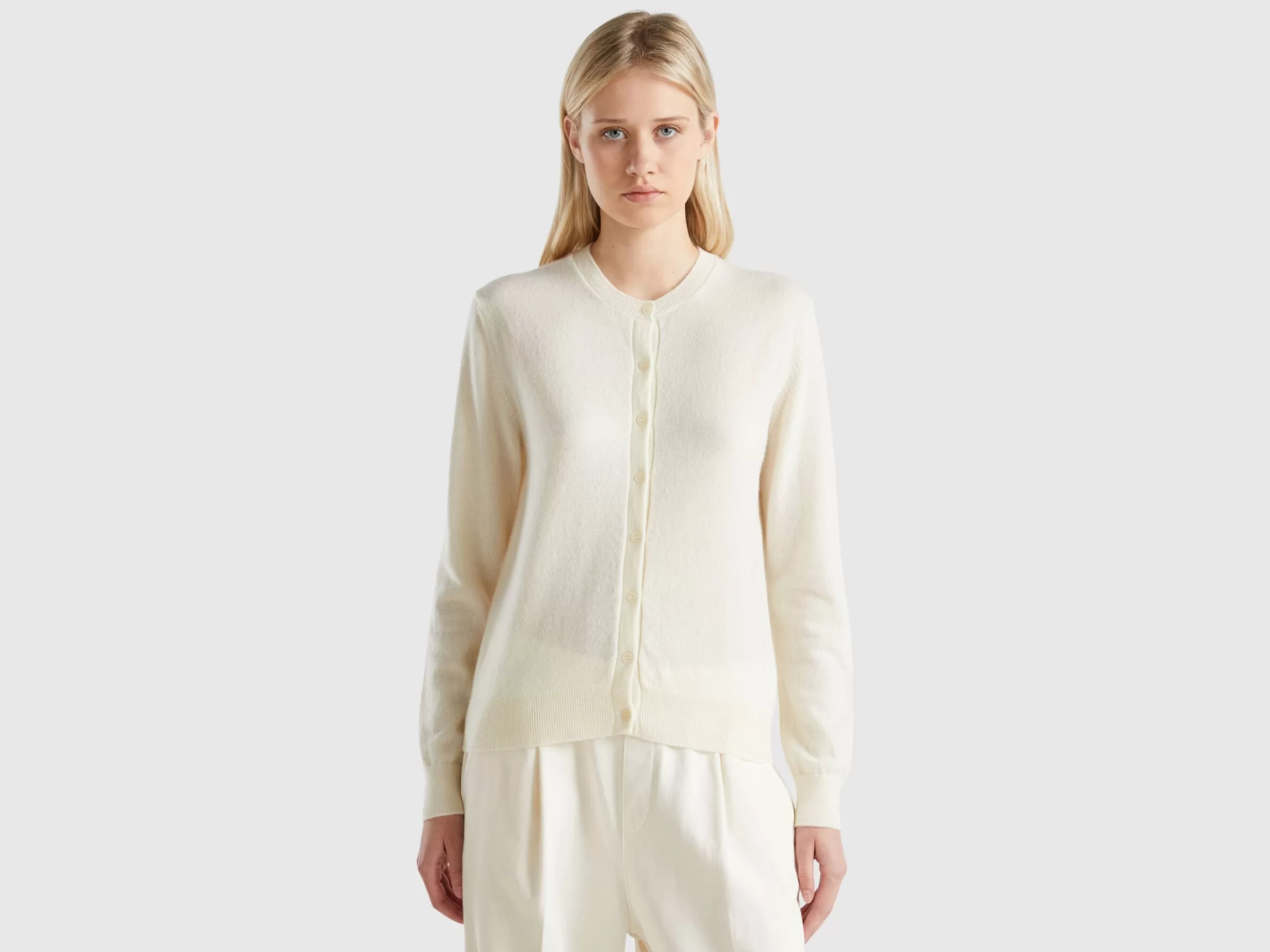 United Colors of Benetton Cream white cardigan in pure cashmere