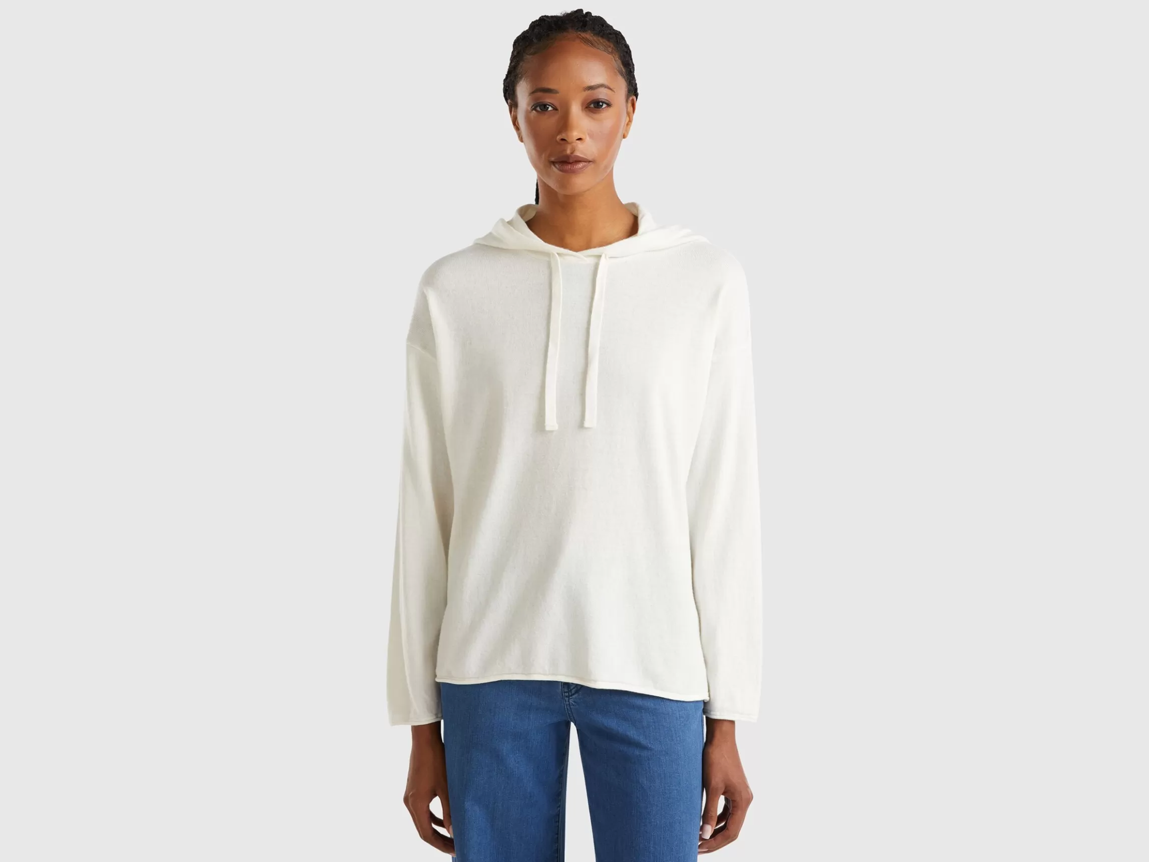 United Colors of Benetton Cream white cashmere blend sweater with hood