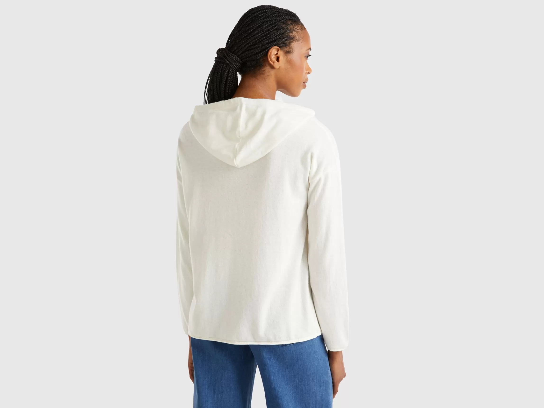 United Colors of Benetton Cream white cashmere blend sweater with hood