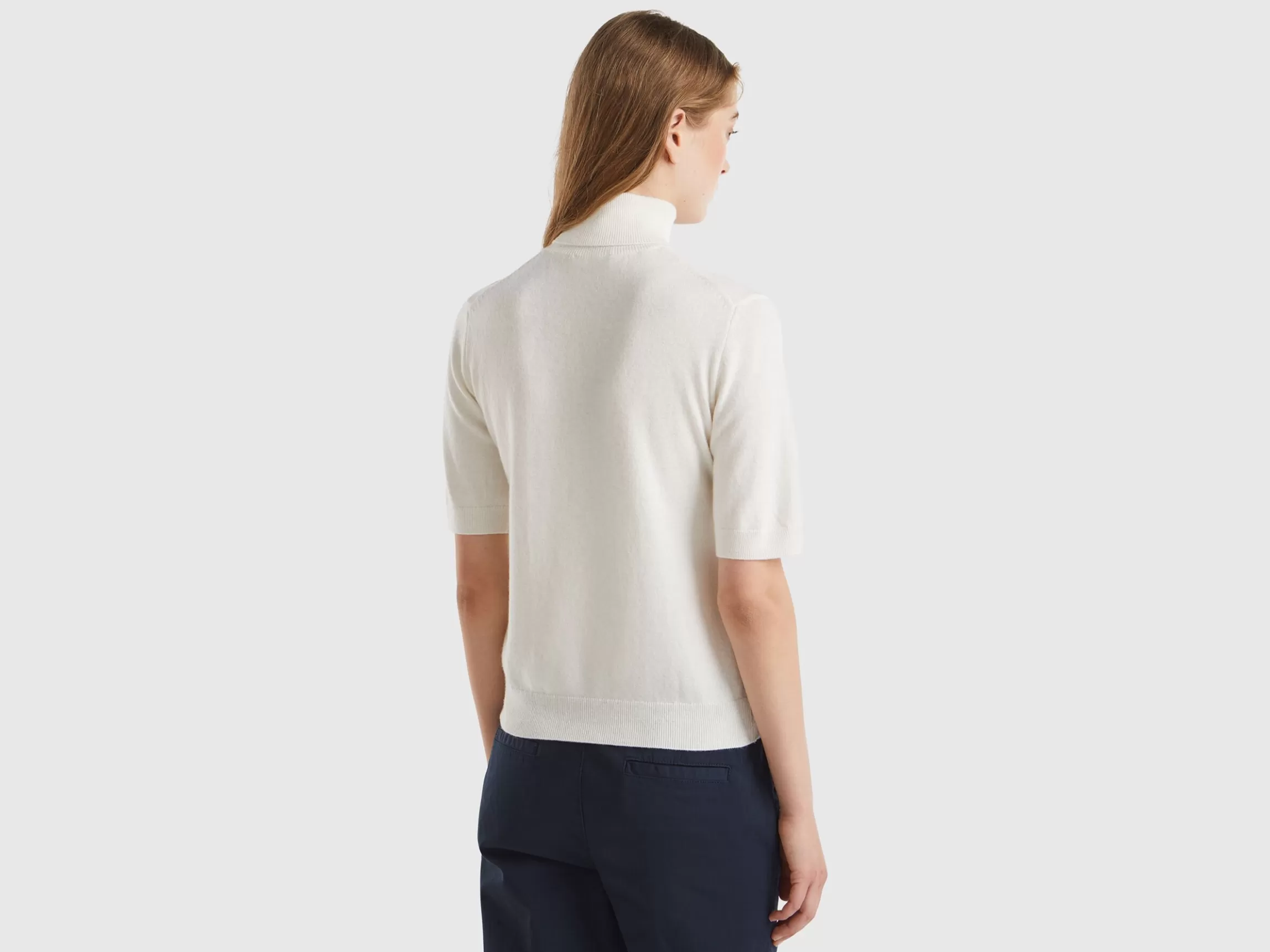 United Colors of Benetton Cream white short sleeve turtleneck in cashmere blend