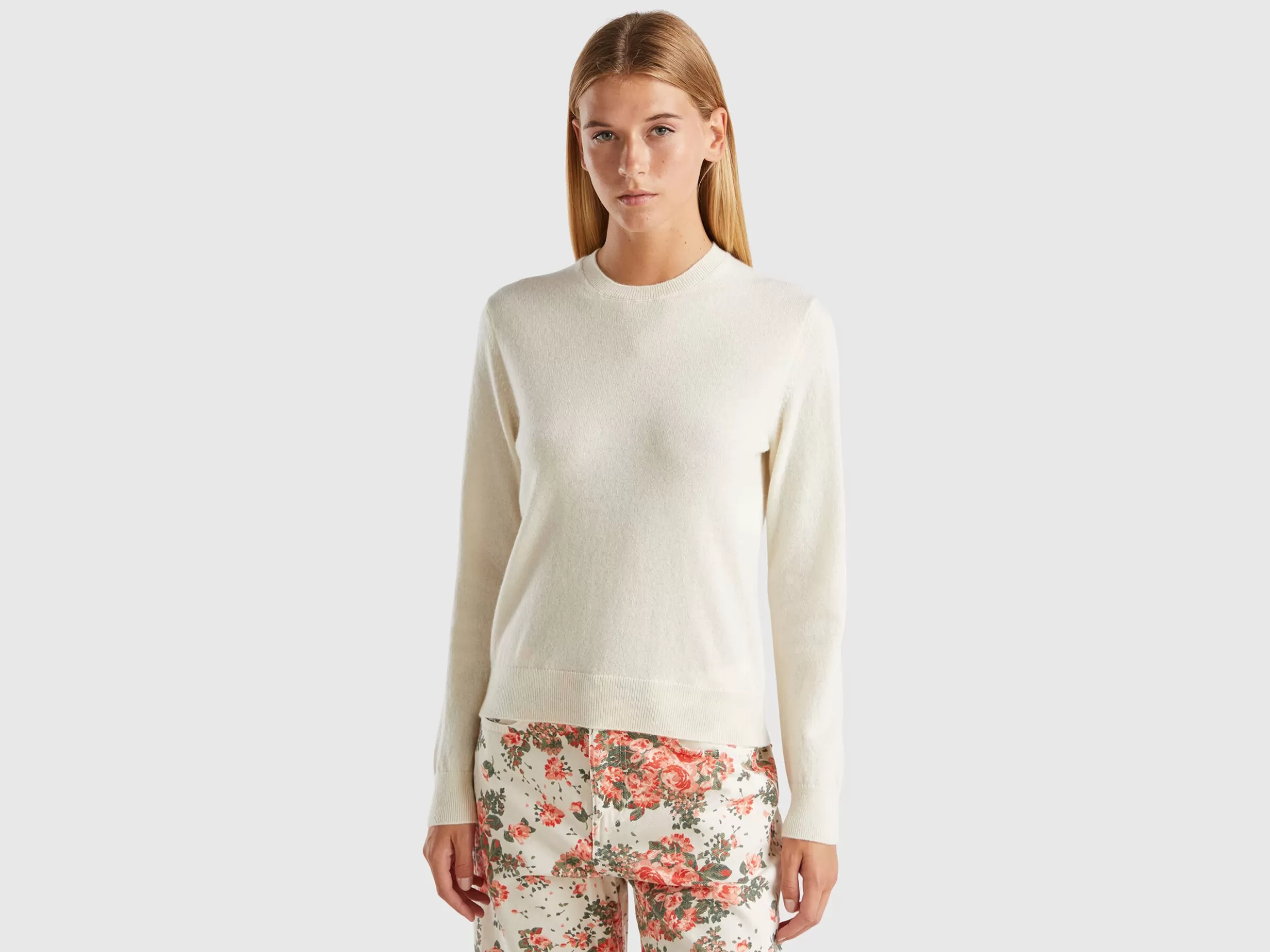 United Colors of Benetton Cream white sweater in pure cashmere