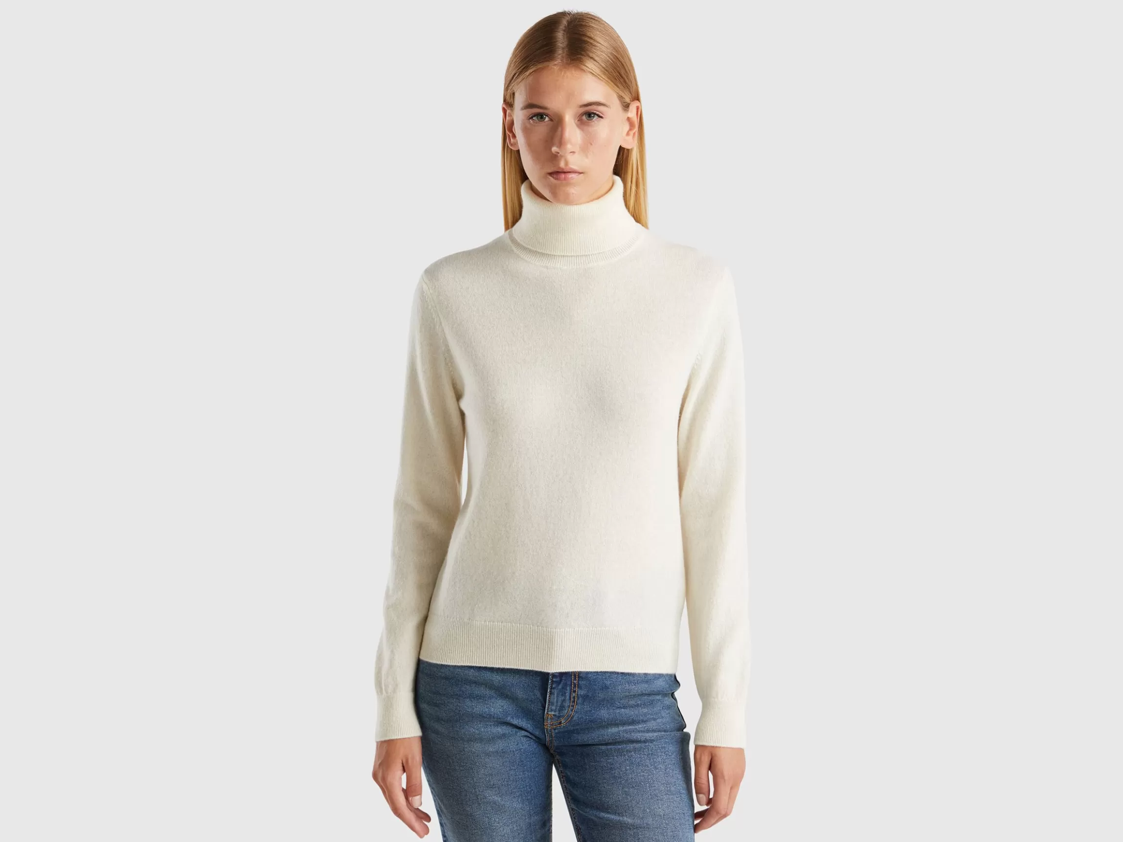 United Colors of Benetton Cream white turtleneck in pure cashmere