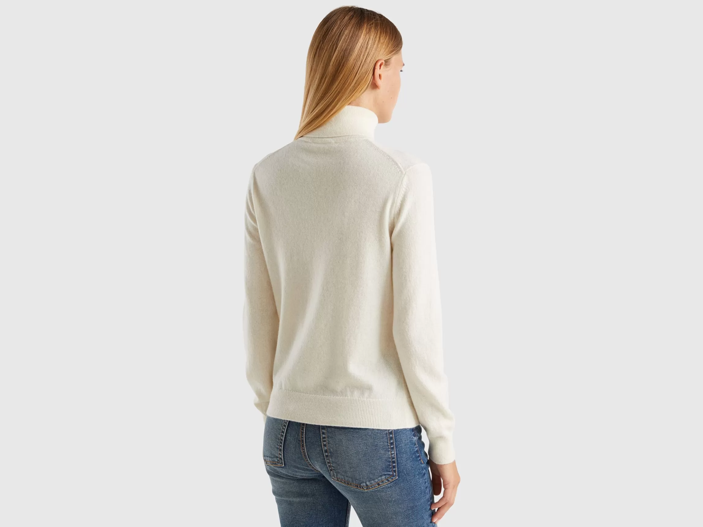 United Colors of Benetton Cream white turtleneck in pure cashmere