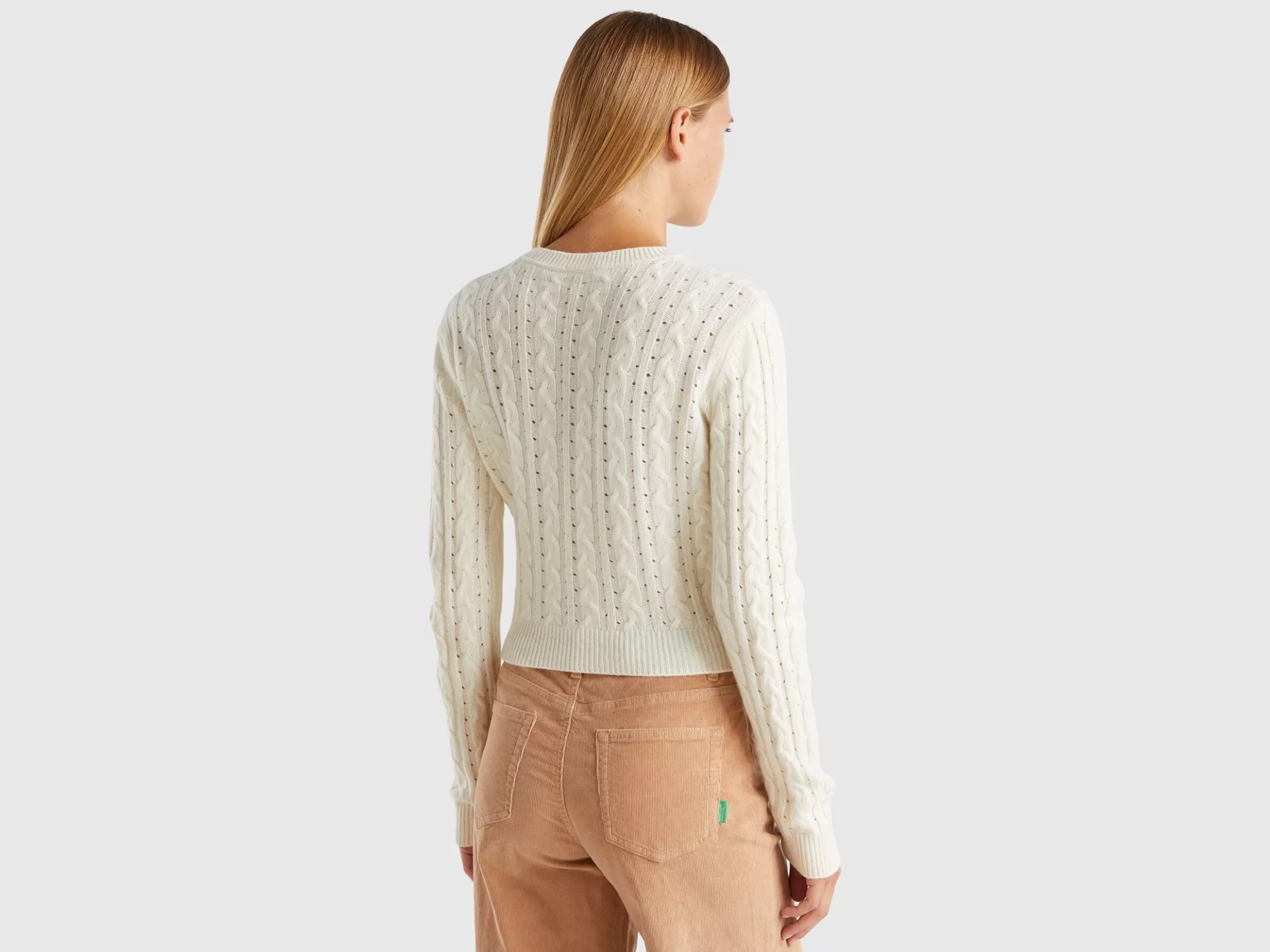 United Colors of Benetton Cropped sweater with cable knit and perforations