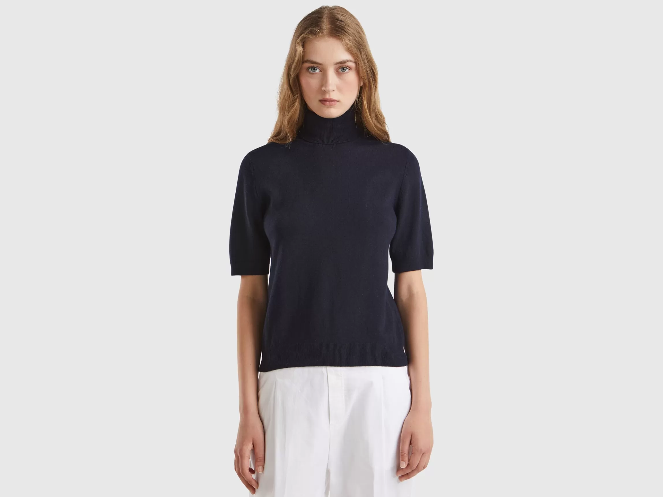 United Colors of Benetton short sleeve turtleneck in cashmere blend