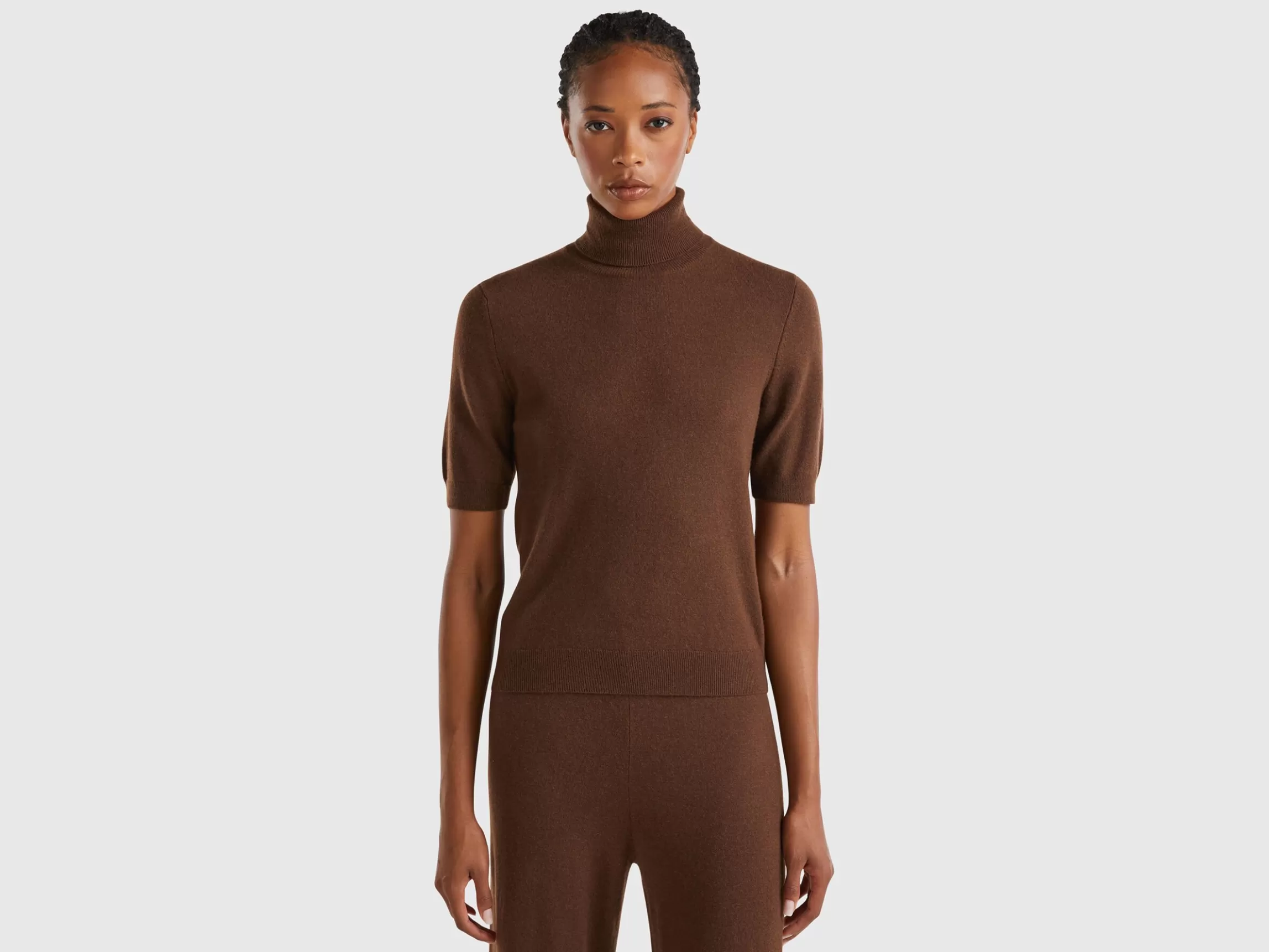 United Colors of Benetton short sleeve turtleneck in cashmere blend