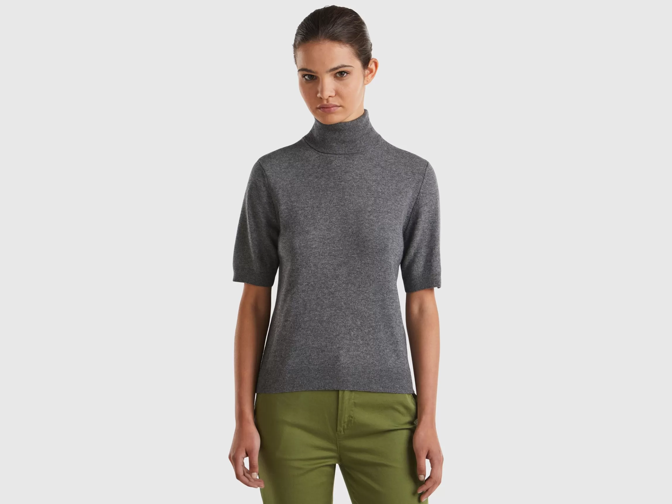 United Colors of Benetton short sleeve turtleneck in cashmere blend