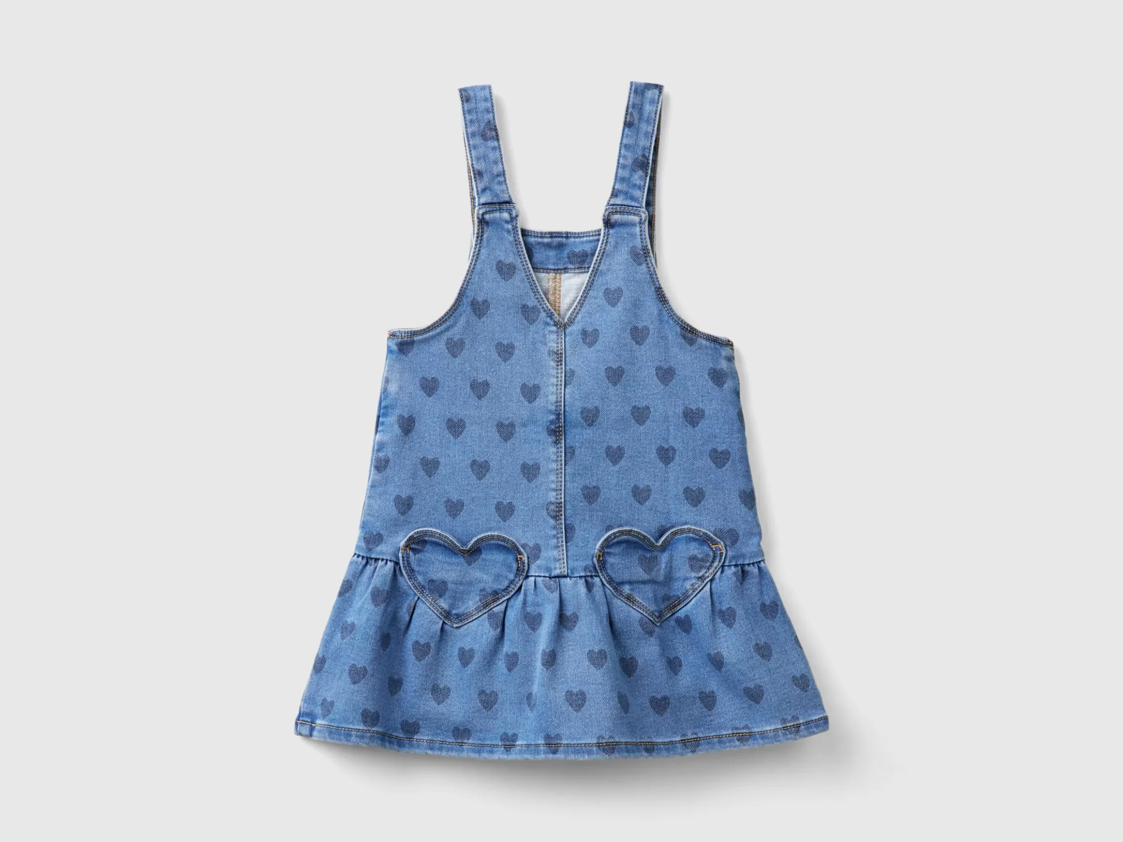 United Colors of Benetton Denim dungaree skirt with hearts