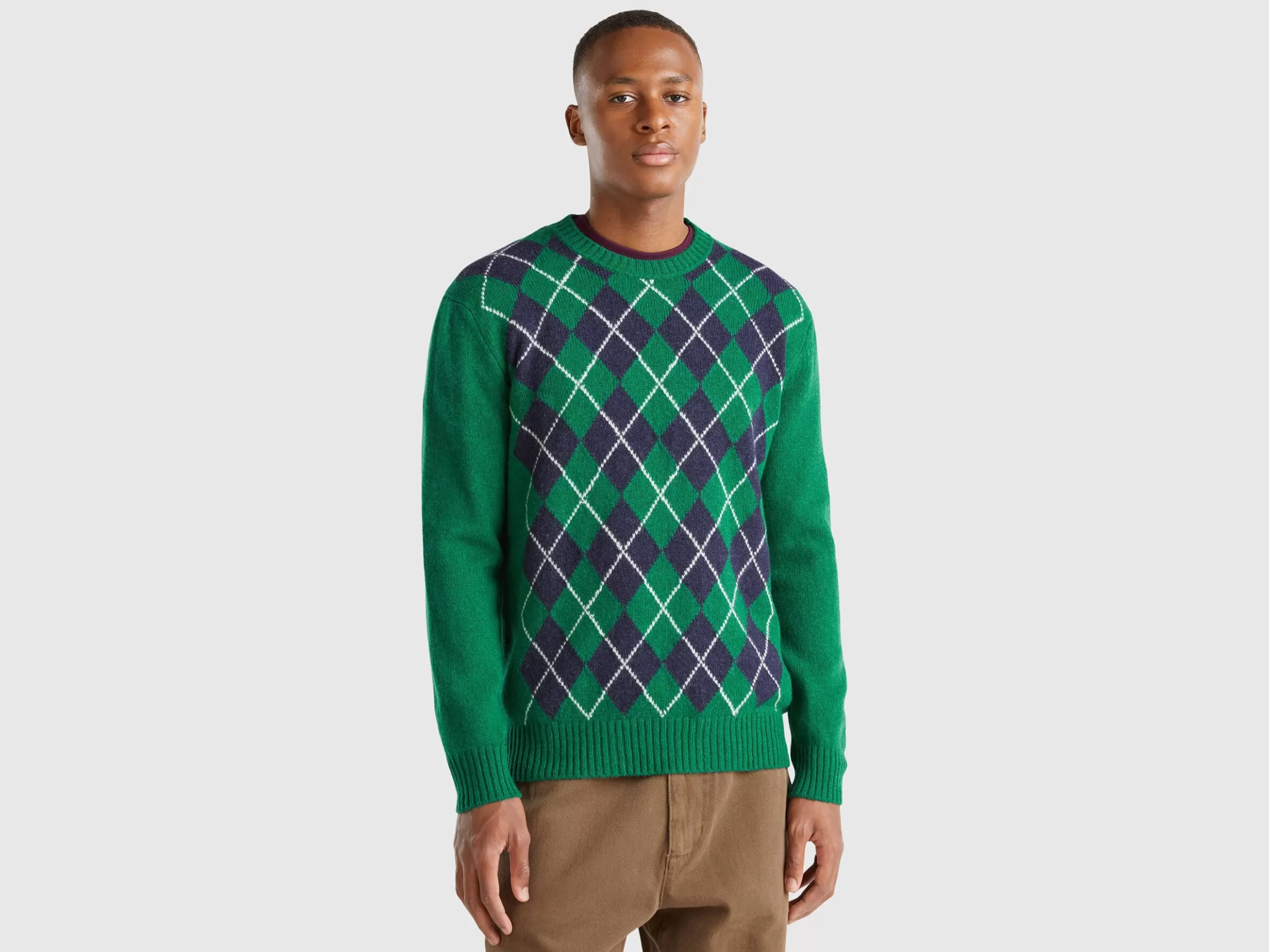 United Colors of Benetton Diamond sweater in pure Shetland wool