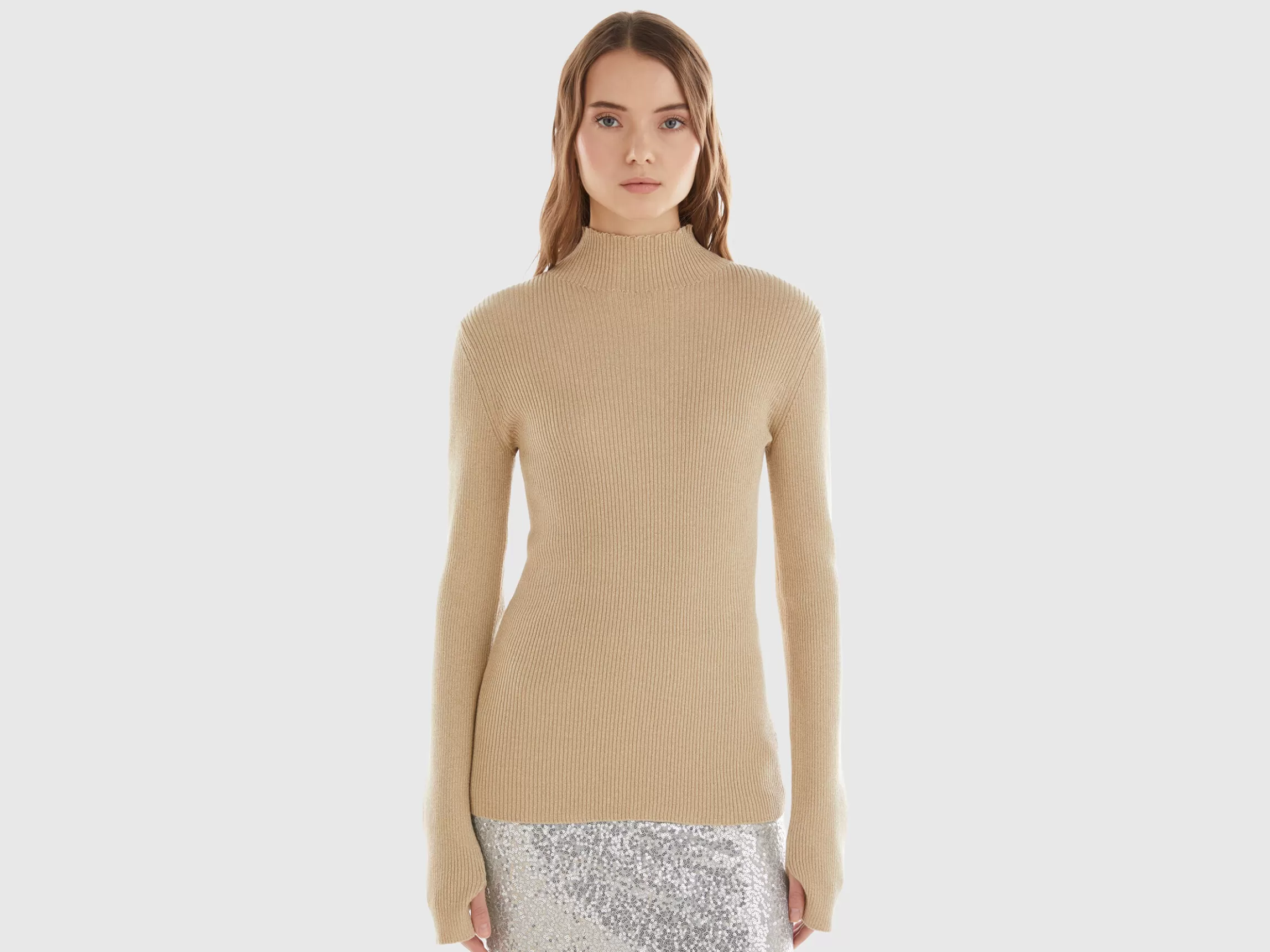 United Colors of Benetton Fitted turtleneck sweater with lurex