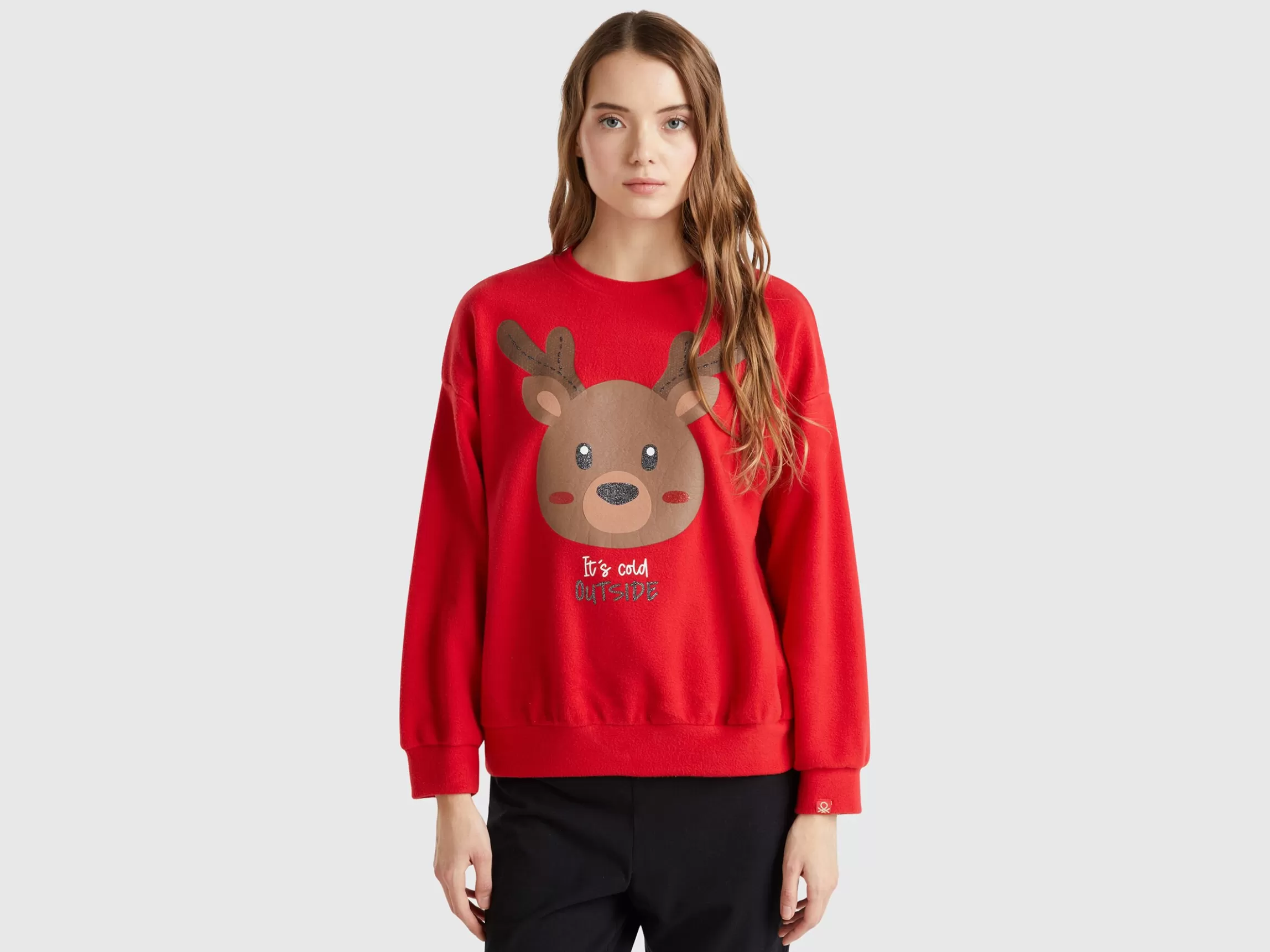 United Colors of Benetton Fleece sweater with reindeer print