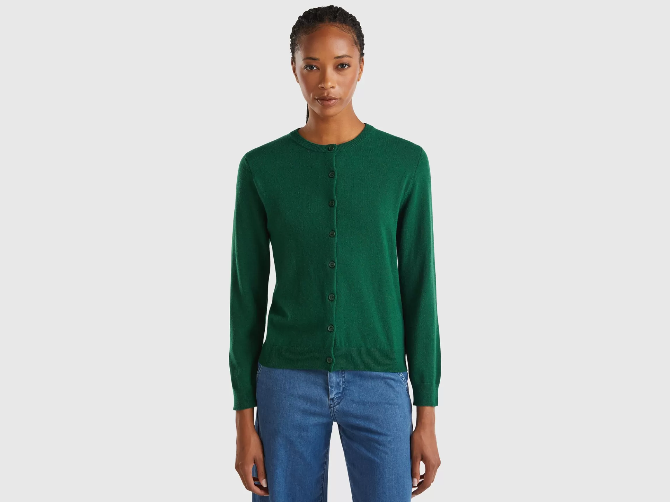 United Colors of Benetton Forest green cardigan in cashmere and wool blend