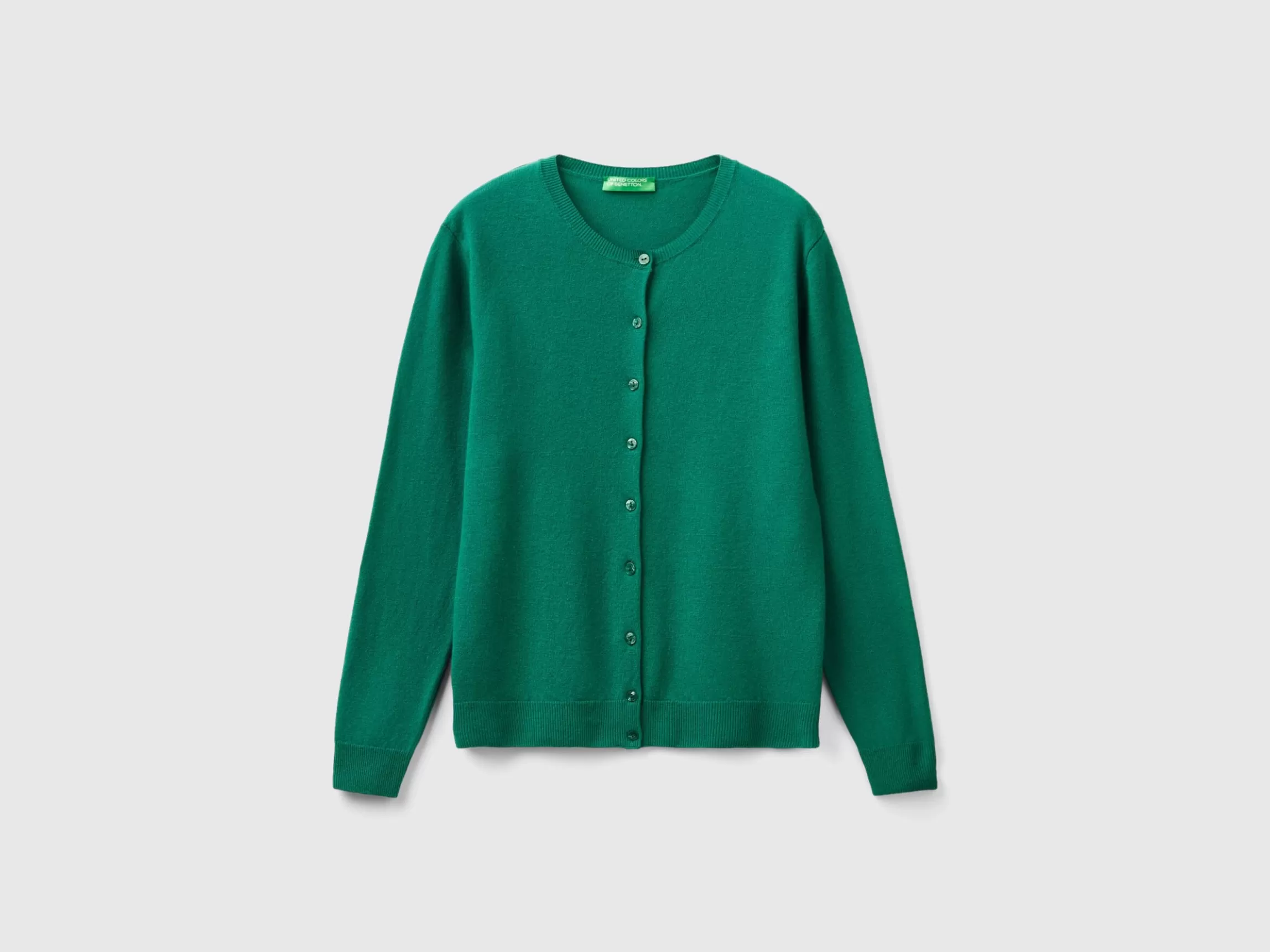 United Colors of Benetton Forest green crew neck cardigan in pure Merino wool