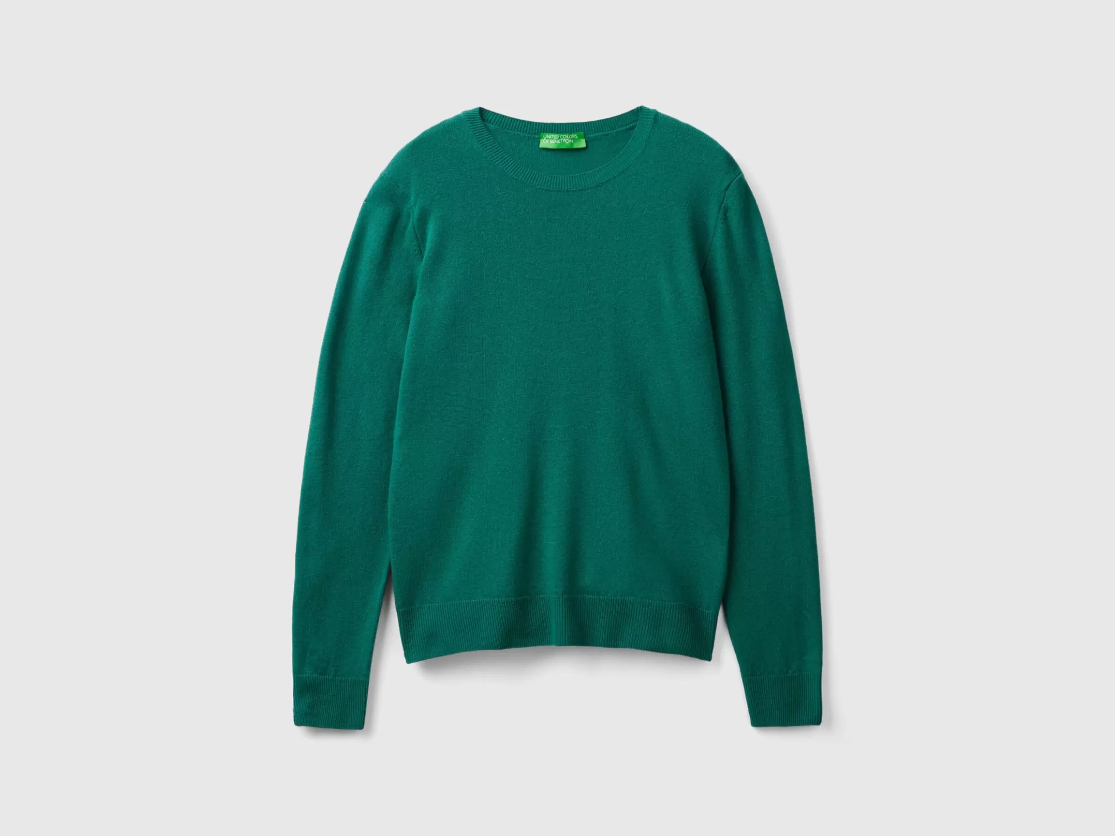 United Colors of Benetton Forest green crew neck sweater in pure Merino wool