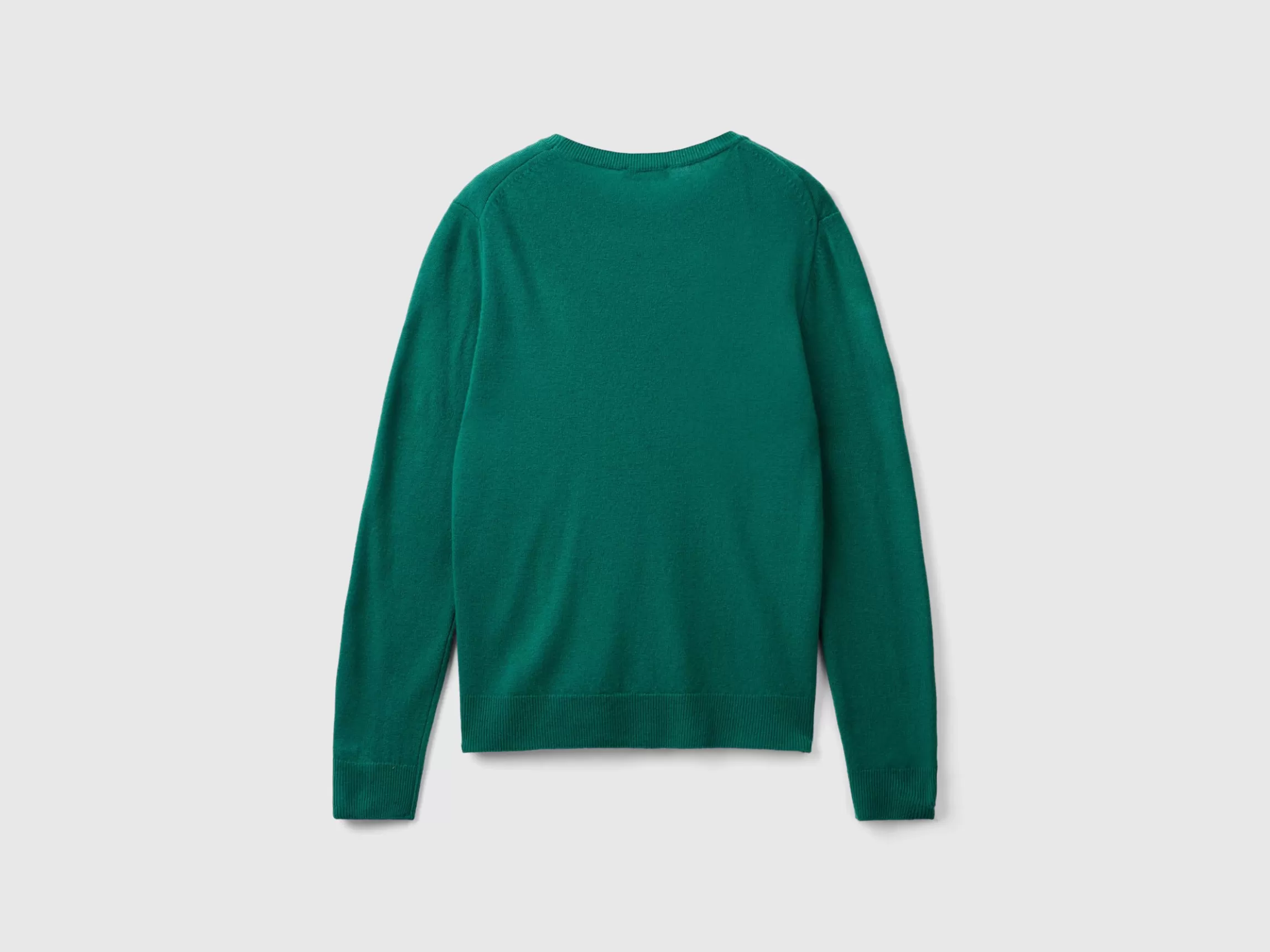 United Colors of Benetton Forest green crew neck sweater in pure Merino wool