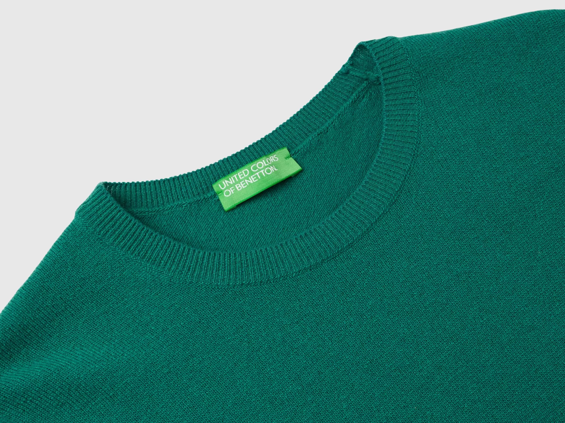 United Colors of Benetton Forest green crew neck sweater in pure Merino wool