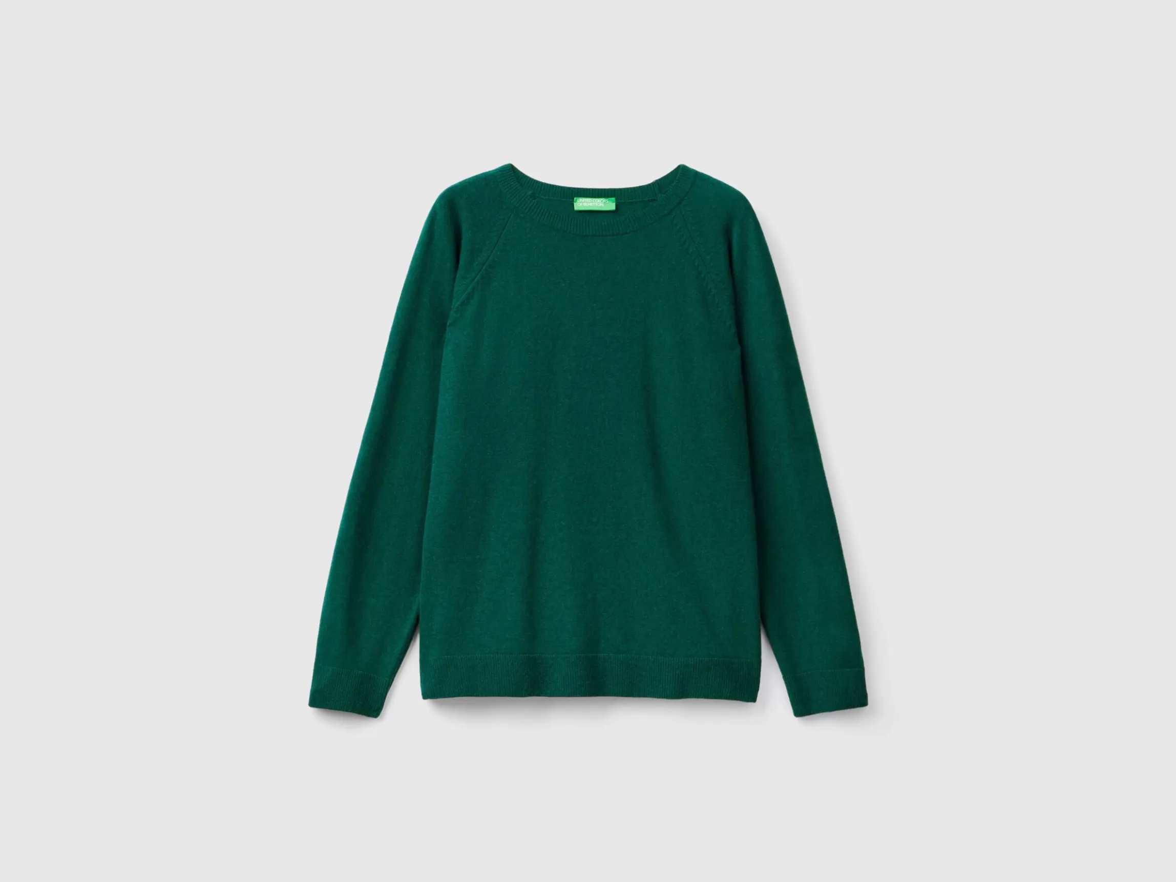 United Colors of Benetton Forest green crew neck sweater in wool and cashmere blend