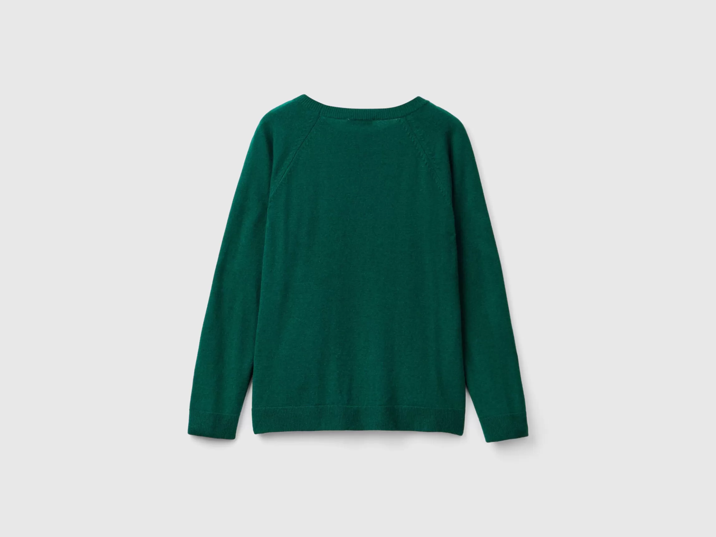 United Colors of Benetton Forest green crew neck sweater in wool and cashmere blend
